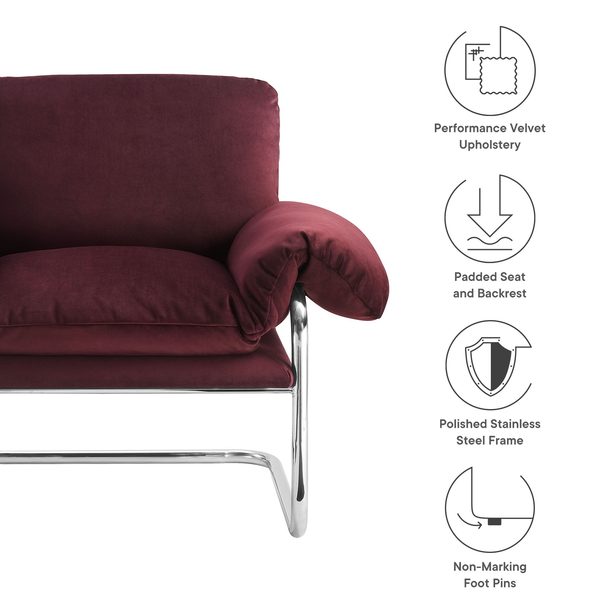 Ansel Performance Velvet Accent Chair, Mulberry