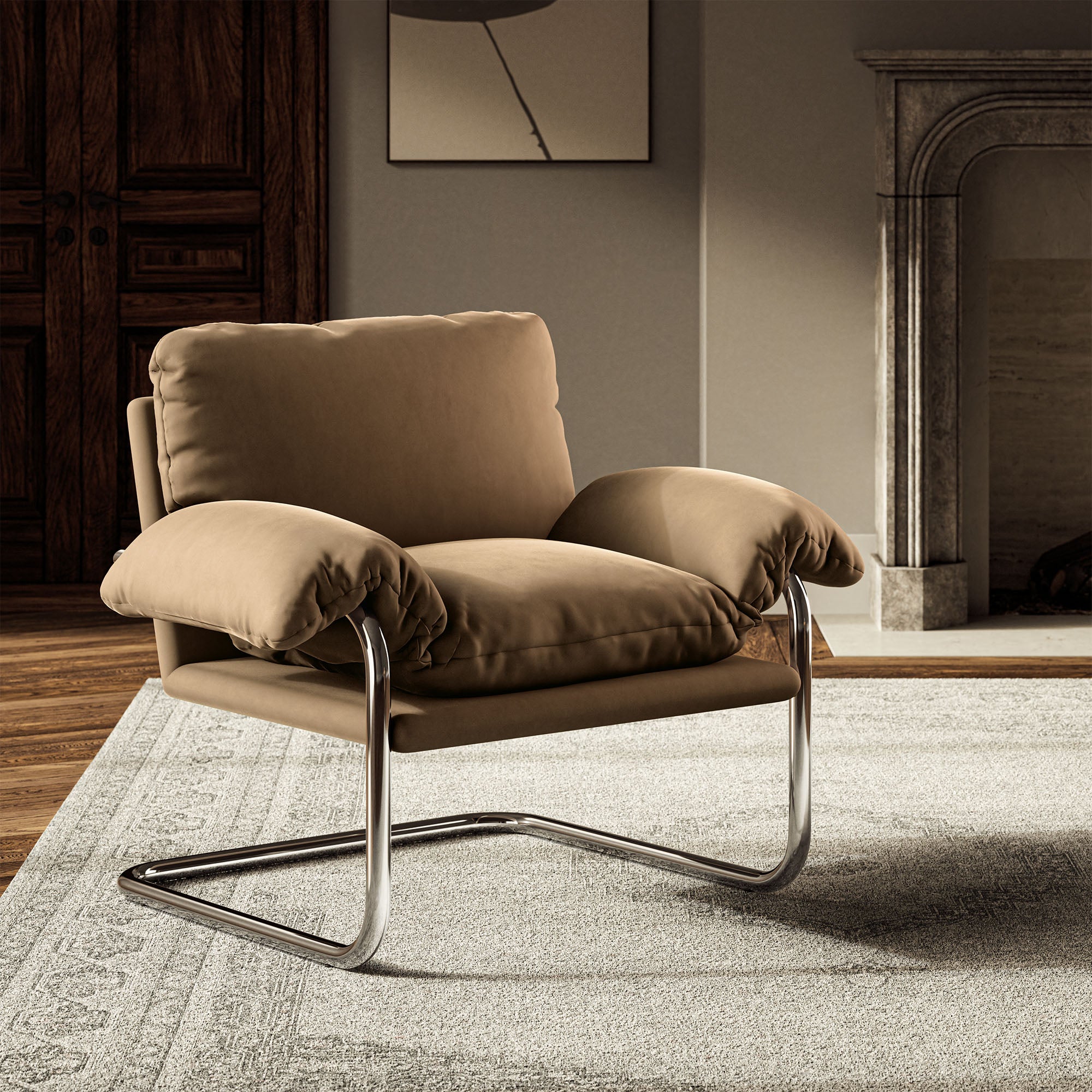 Ansel Performance Velvet Accent Chair, Taupe