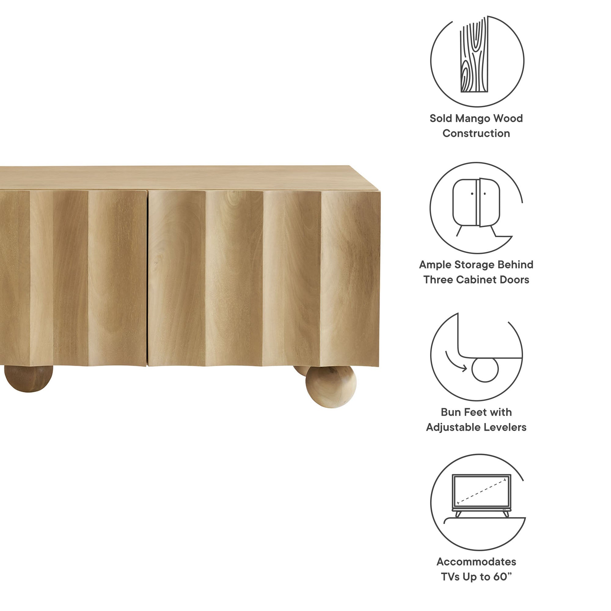 Sorren Scalloped 54" Wood TV Stand, Natural