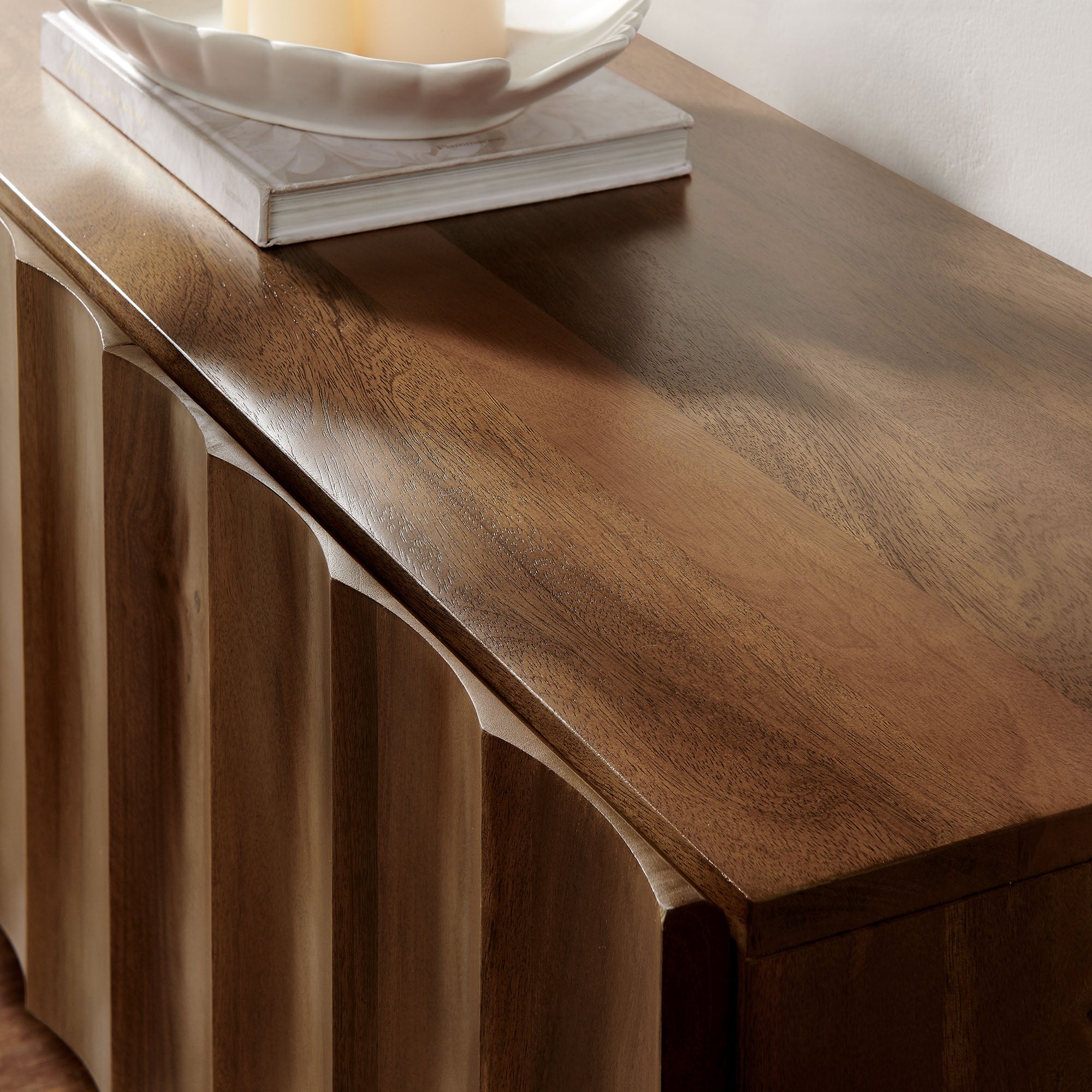 Sorren Scalloped 71" Wood TV Stand, Walnut