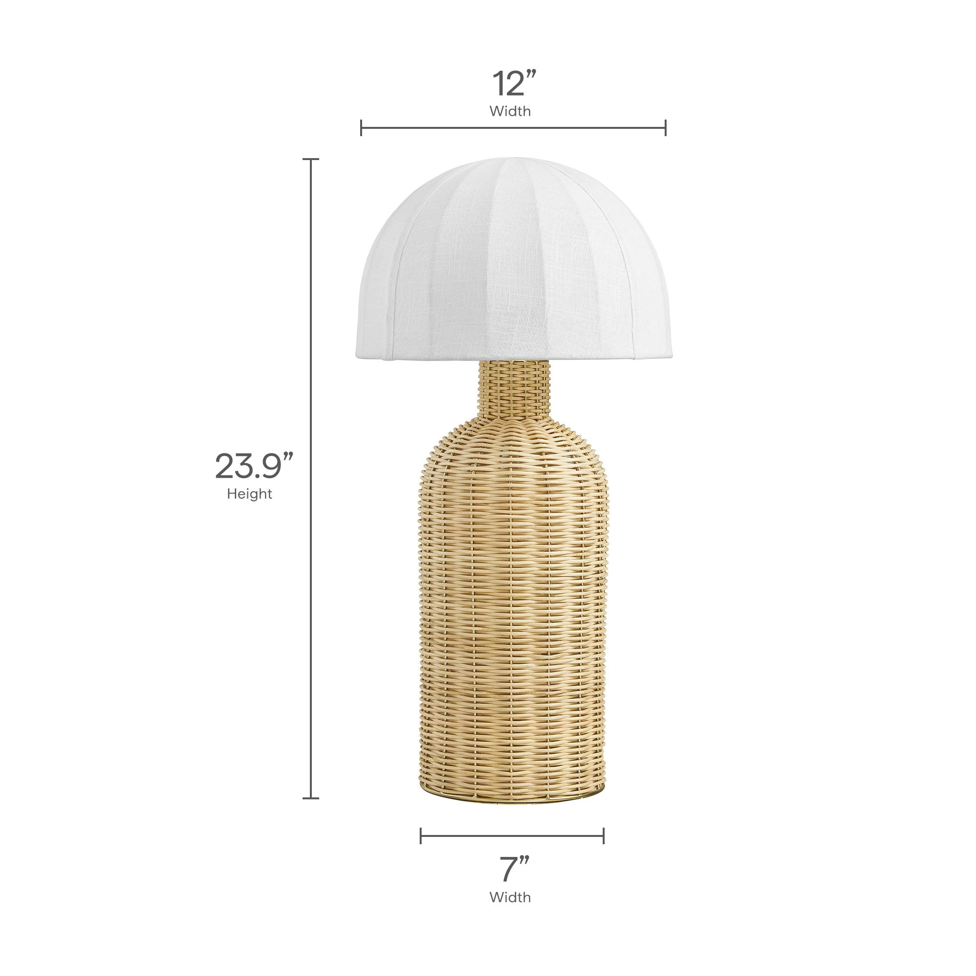 Santo Rattan Table Lamp With Dome Shade, White Natural