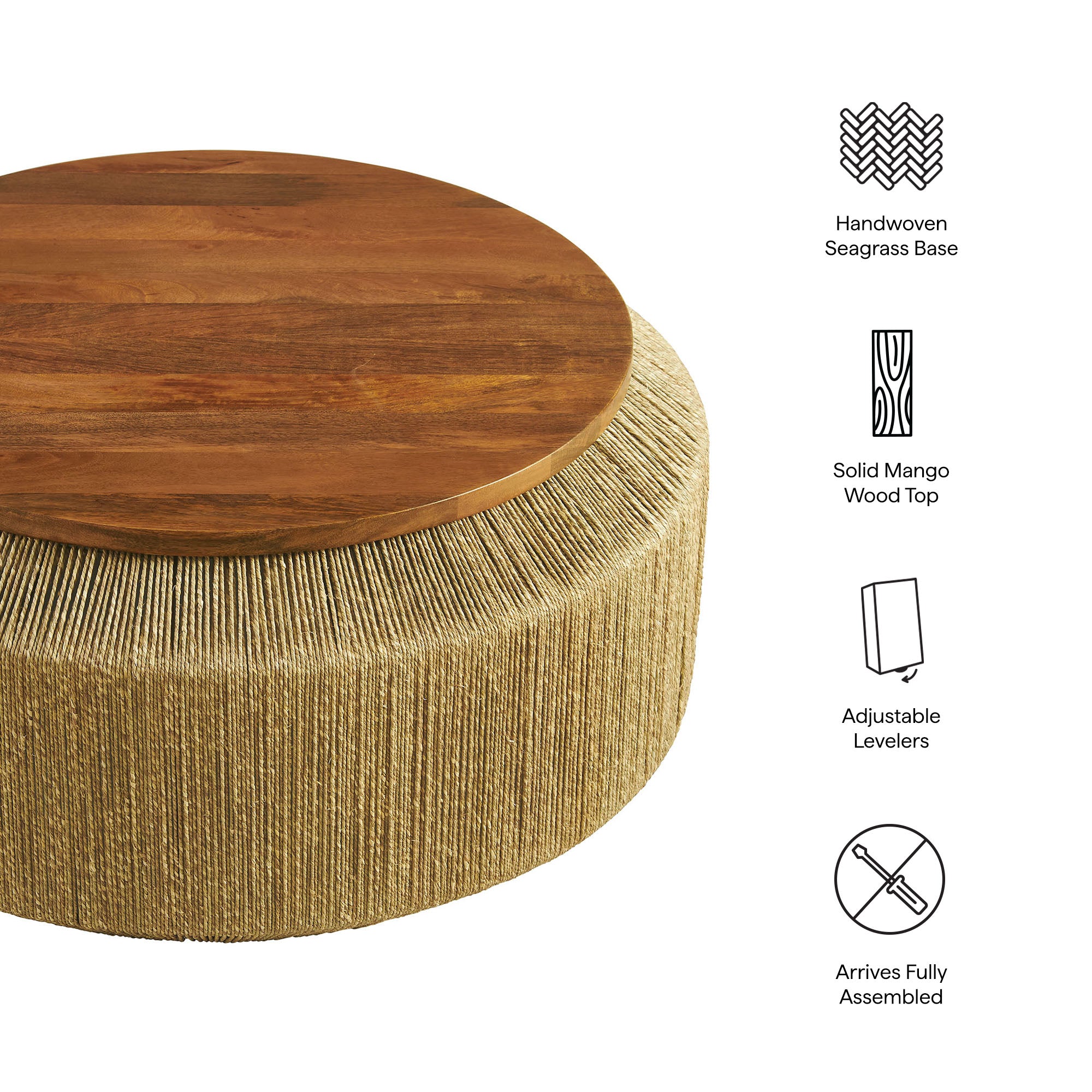 Maris Seagrass and Wood Coffee Table, Walnut Natural