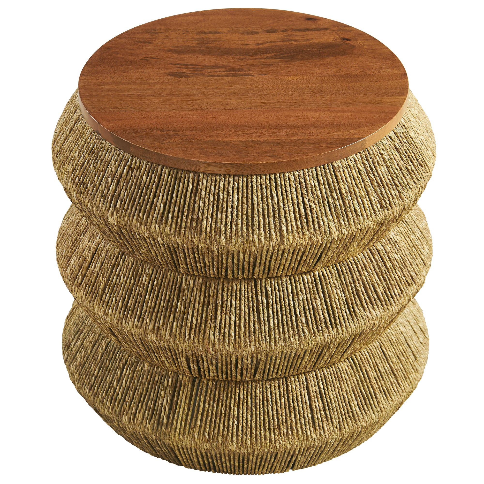 Maris Seagrass and Wood End Table, Walnut Natural