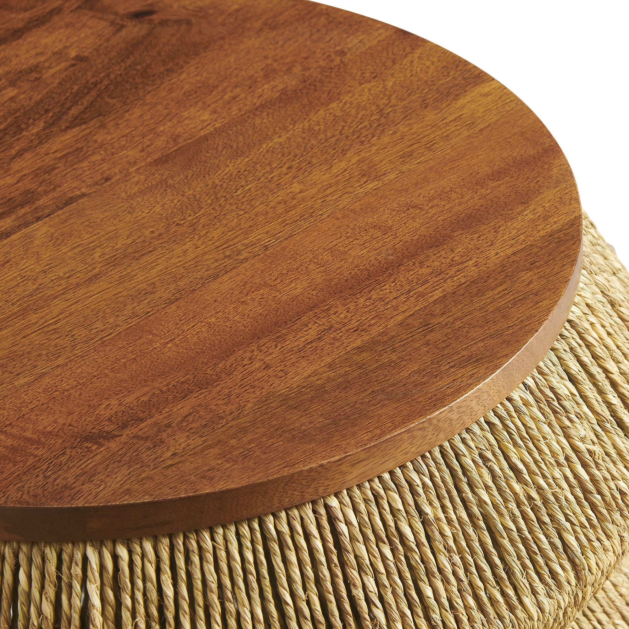Maris Seagrass and Wood End Table, Walnut Natural