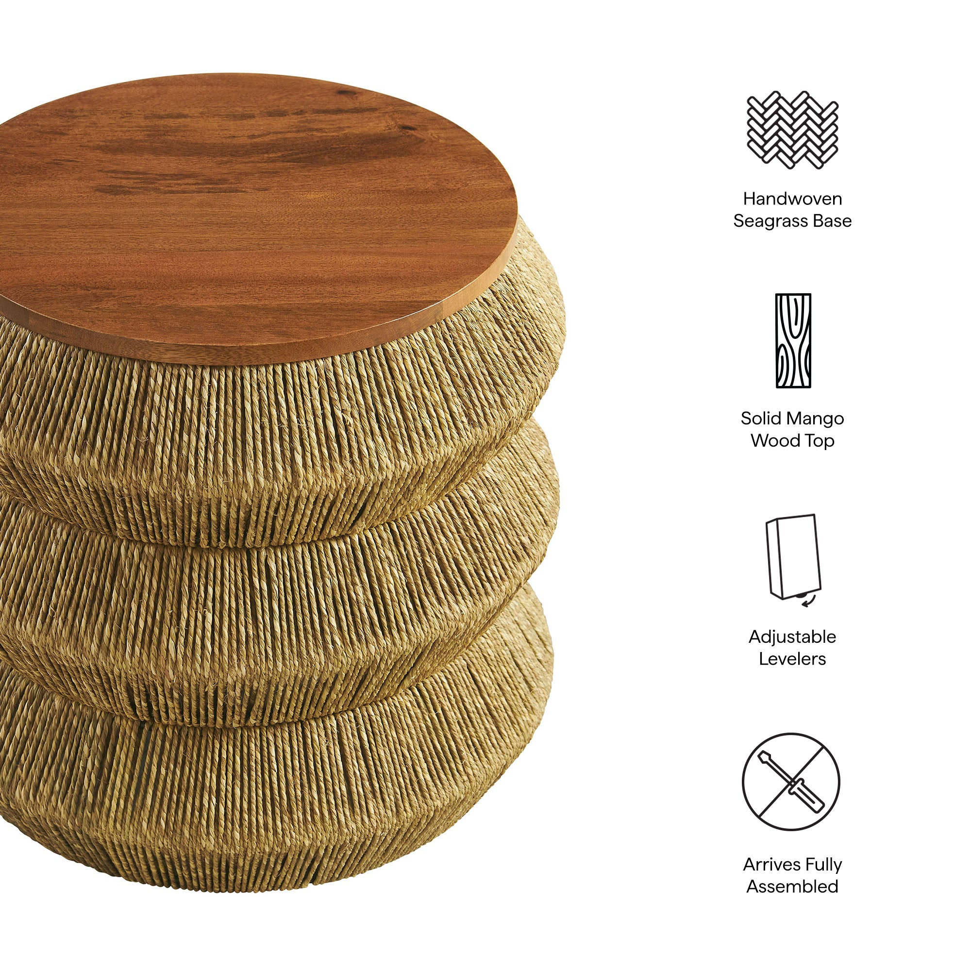 Maris Seagrass and Wood End Table, Walnut Natural