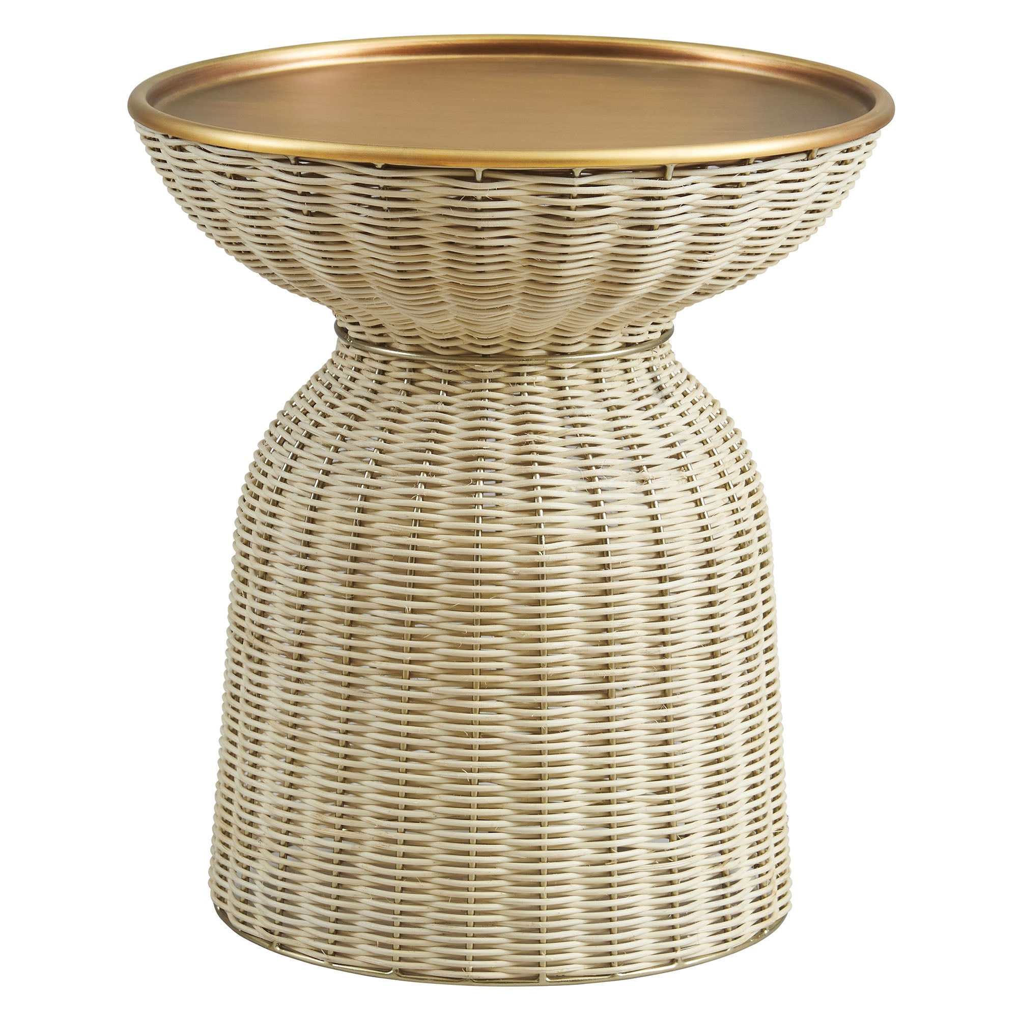 Lazaro Round Rattan Side Table, Burnished Brass Natural