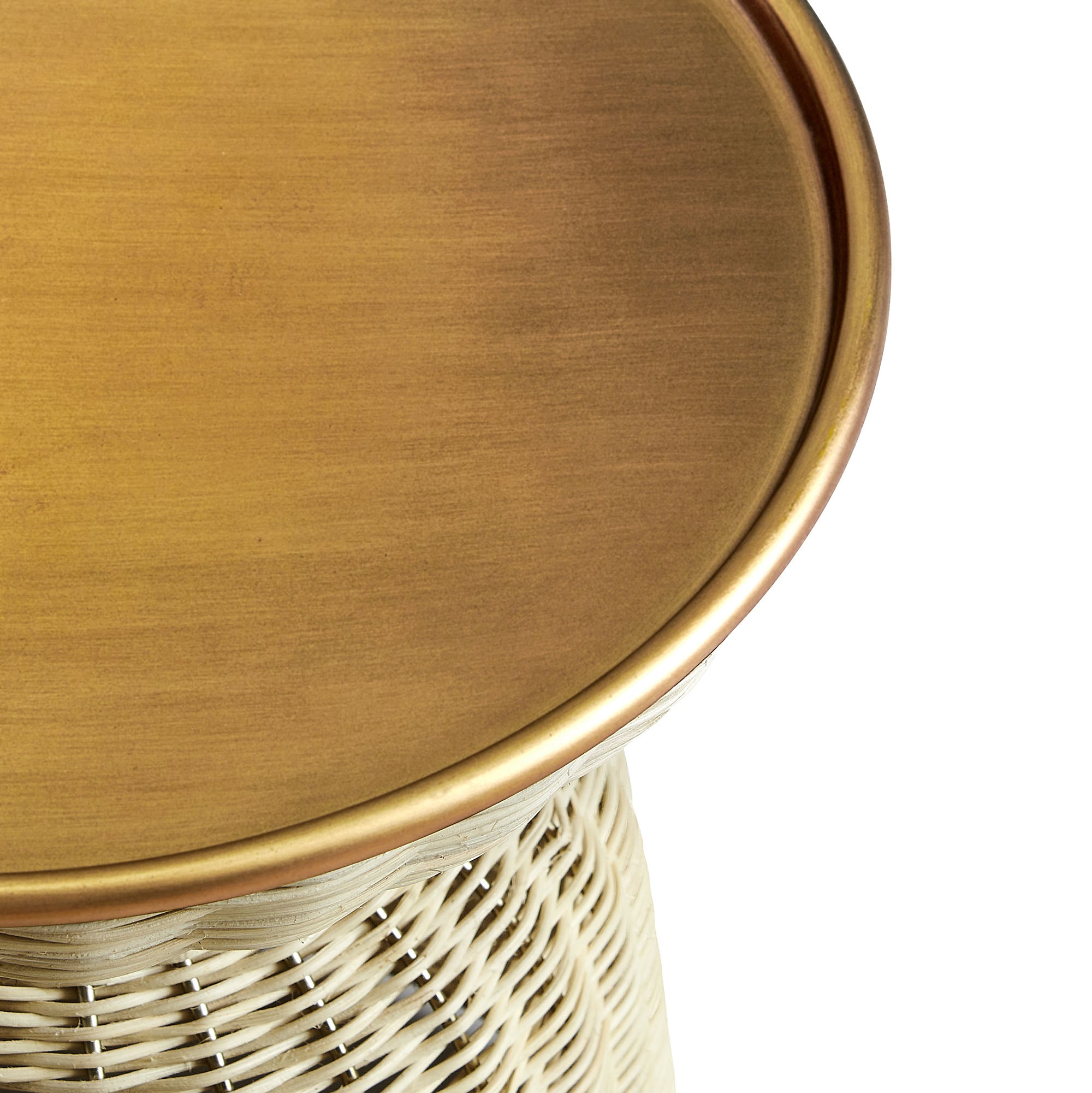 Lazaro Round Rattan Side Table, Burnished Brass Natural