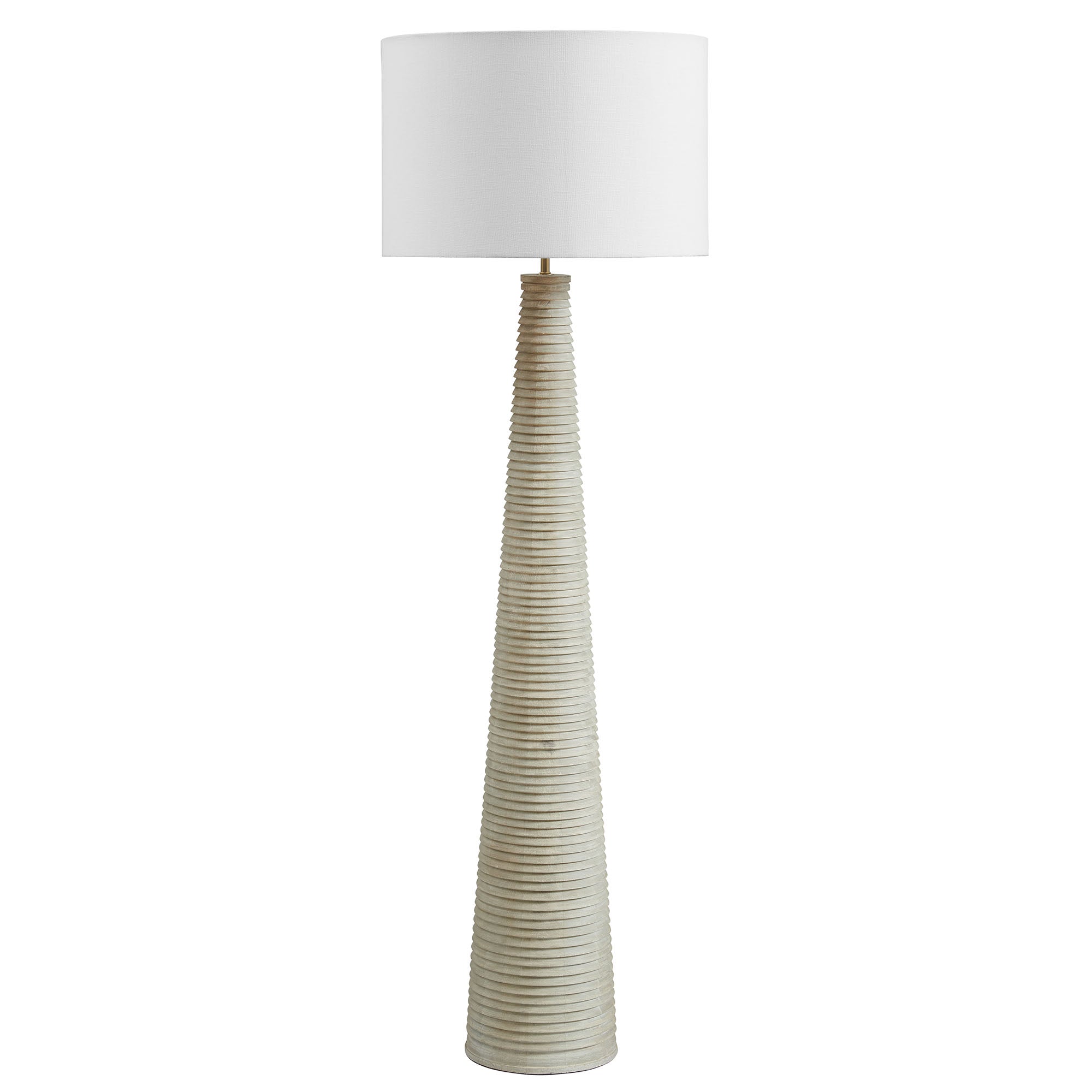 Saylor Carved Ribbed Wood Floor Lamp With Drum Shade, White Gray