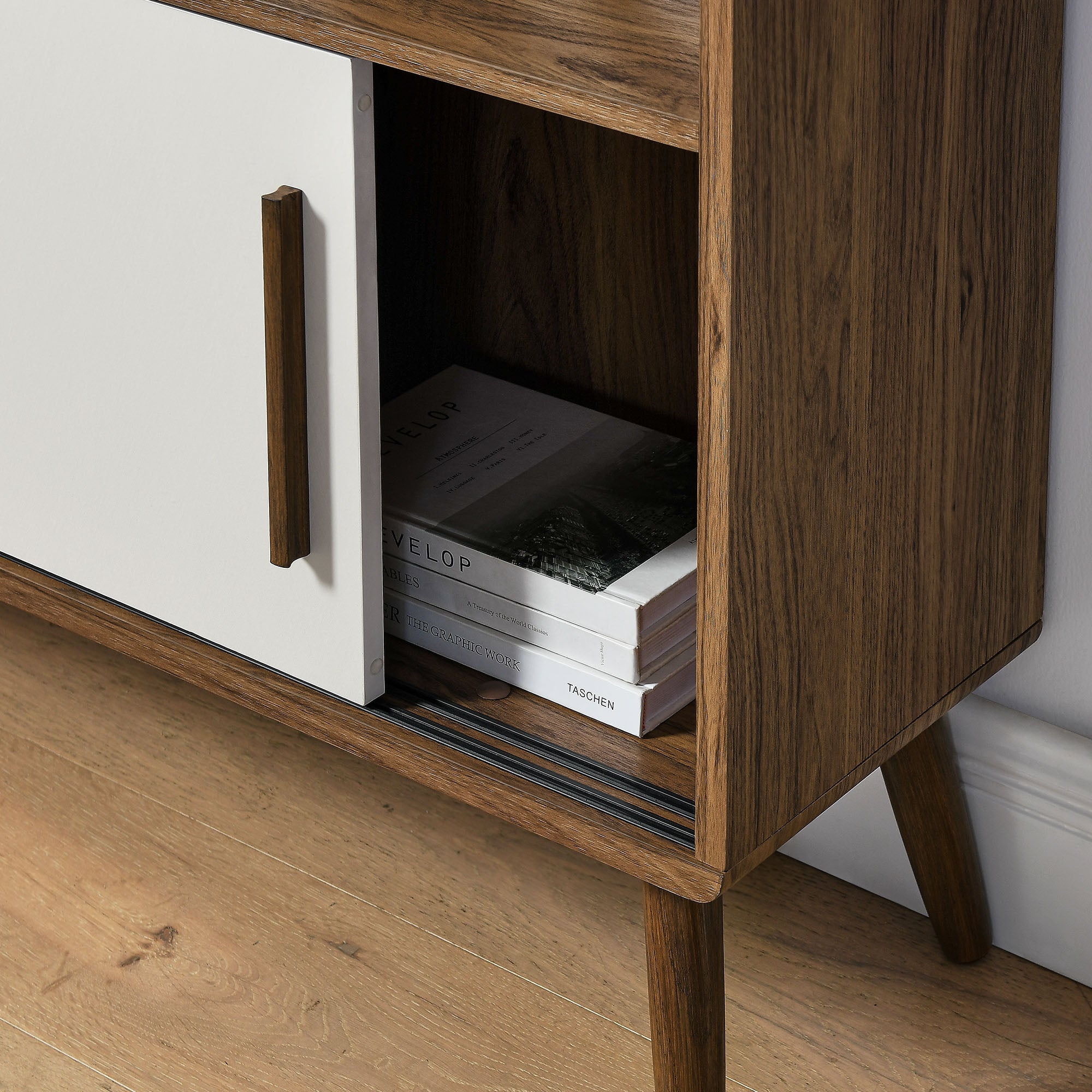 Transmit 45" Bookcase with Sliding Doors, Walnut Linen