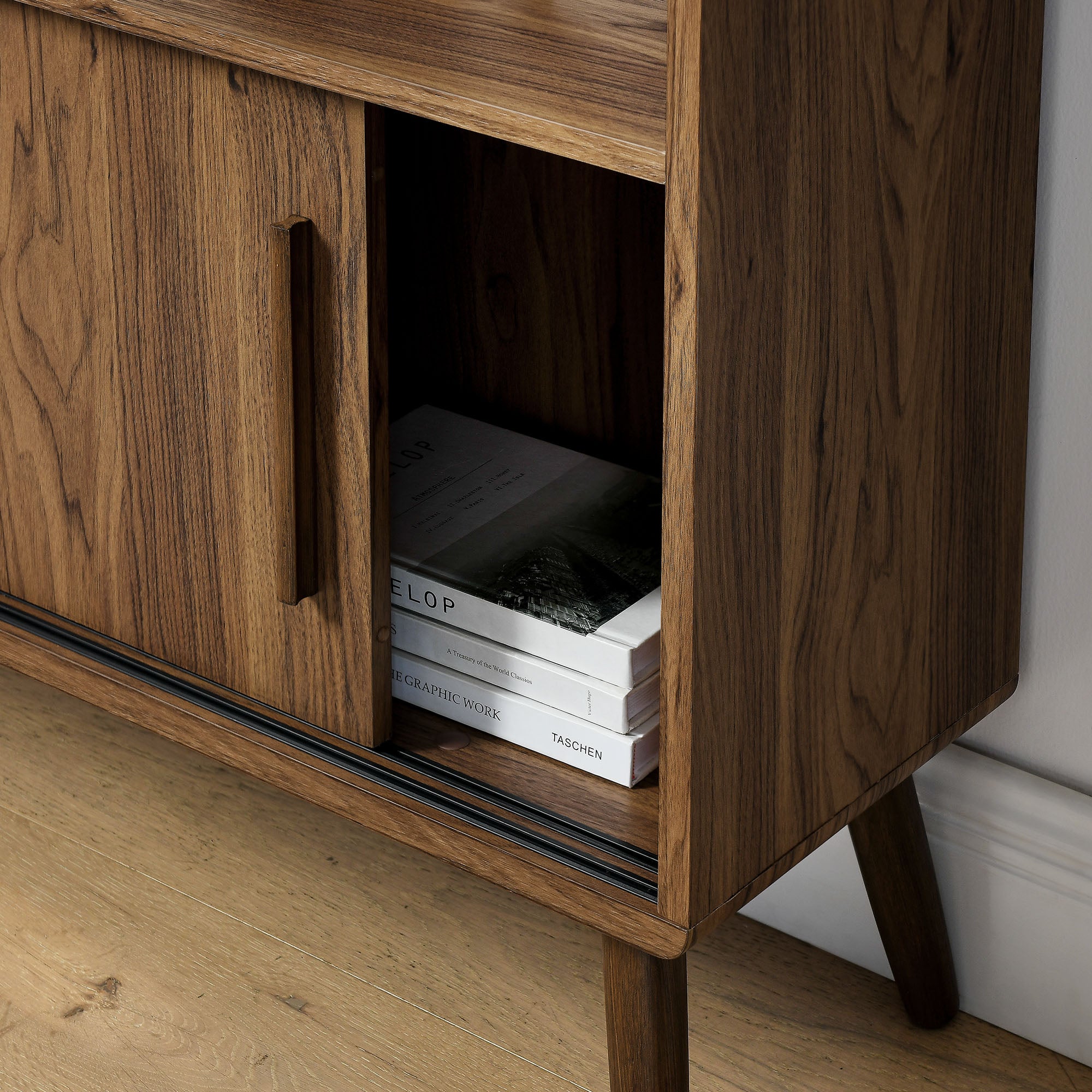 Transmit 45" Bookcase with Sliding Doors, Walnut