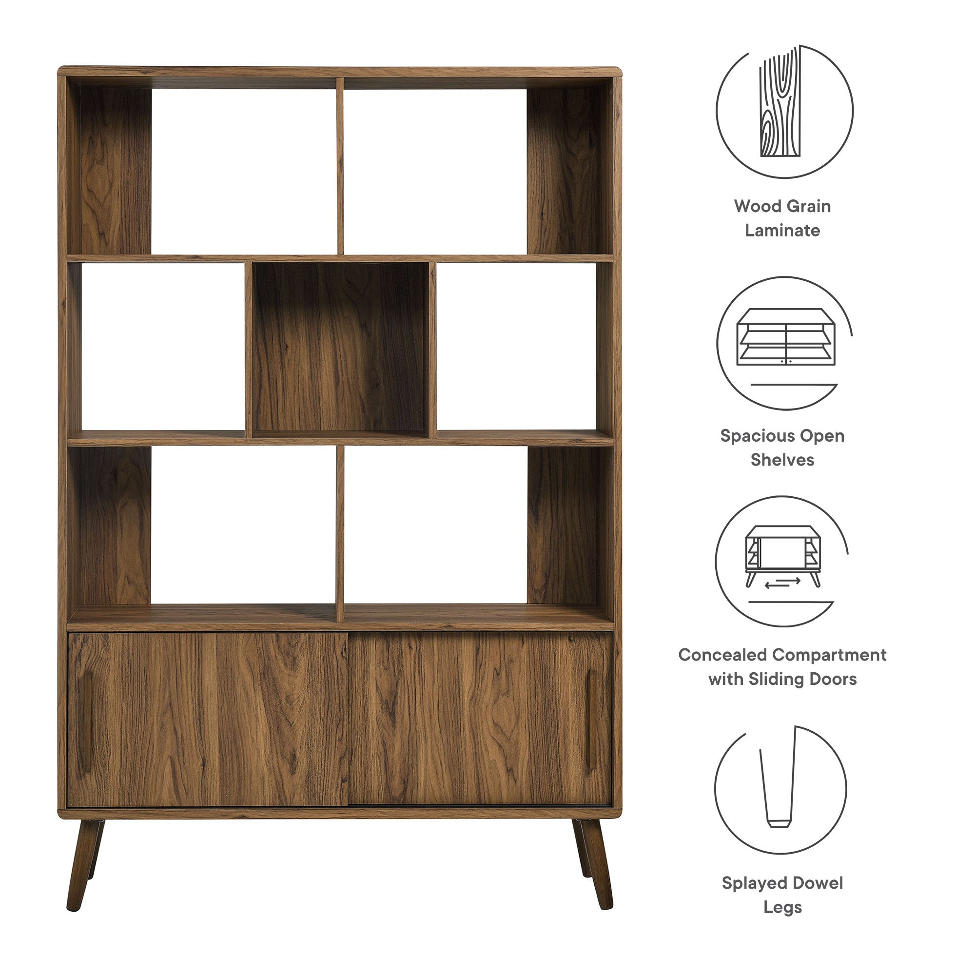 Transmit 45" Bookcase with Sliding Doors, Walnut