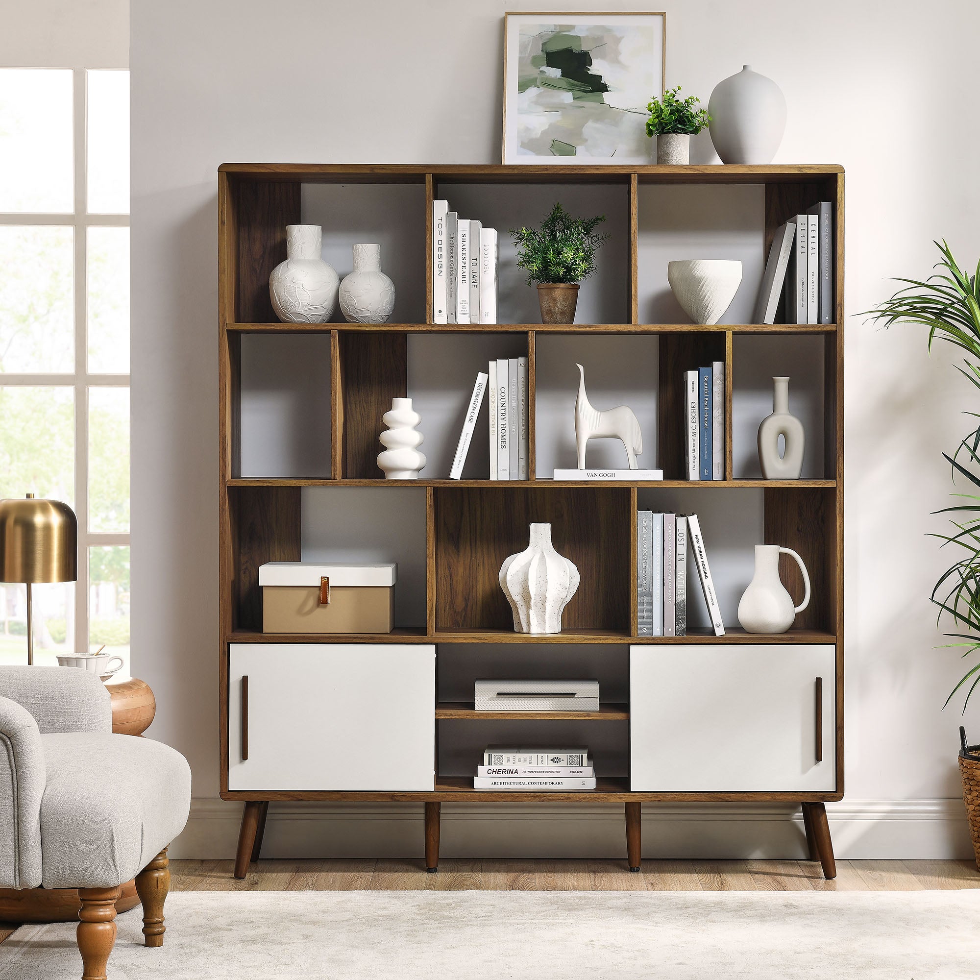 Transmit 59" Bookcase with Sliding Doors, Walnut Linen