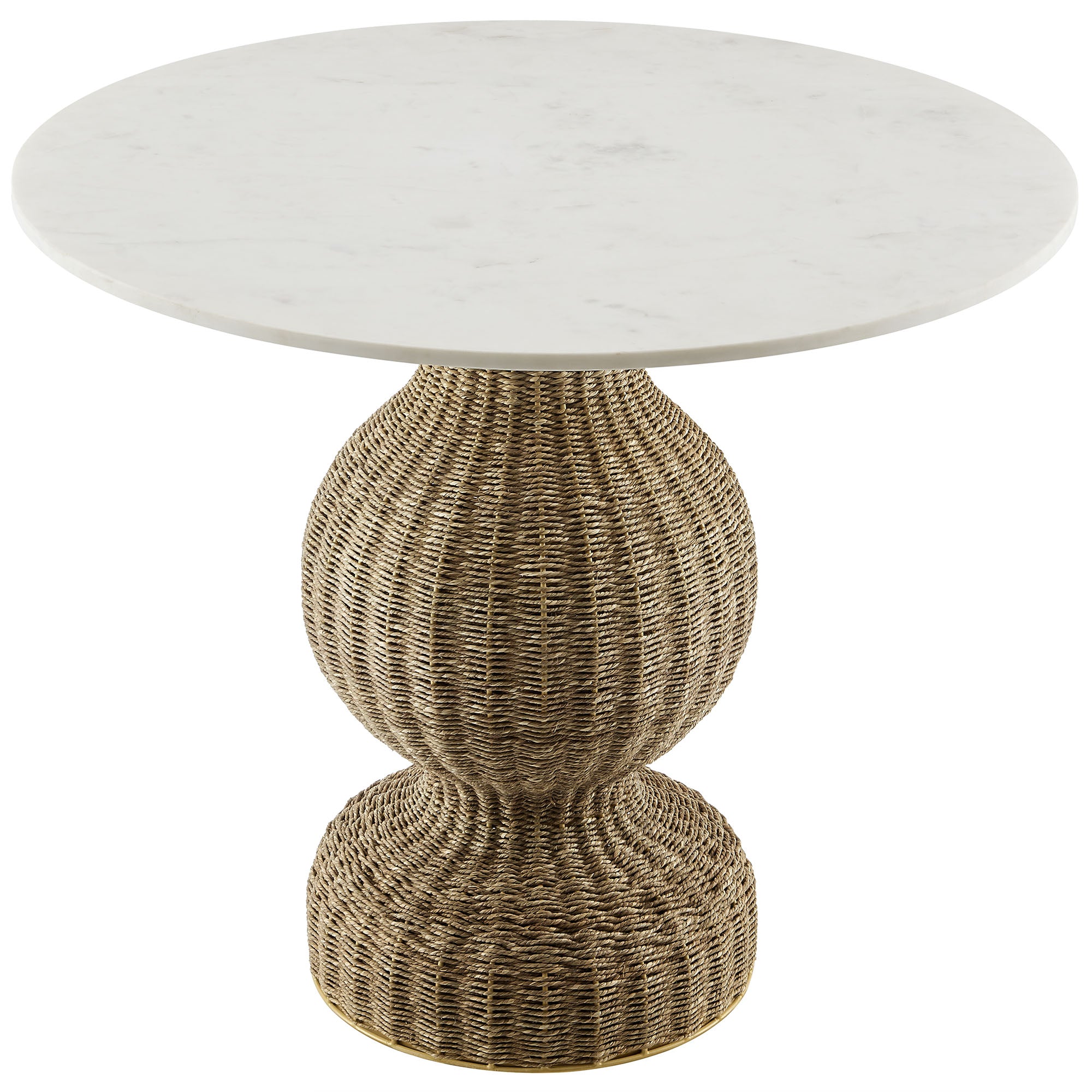 Zale 36" Marble and Seagrass Dining Table, White Natural