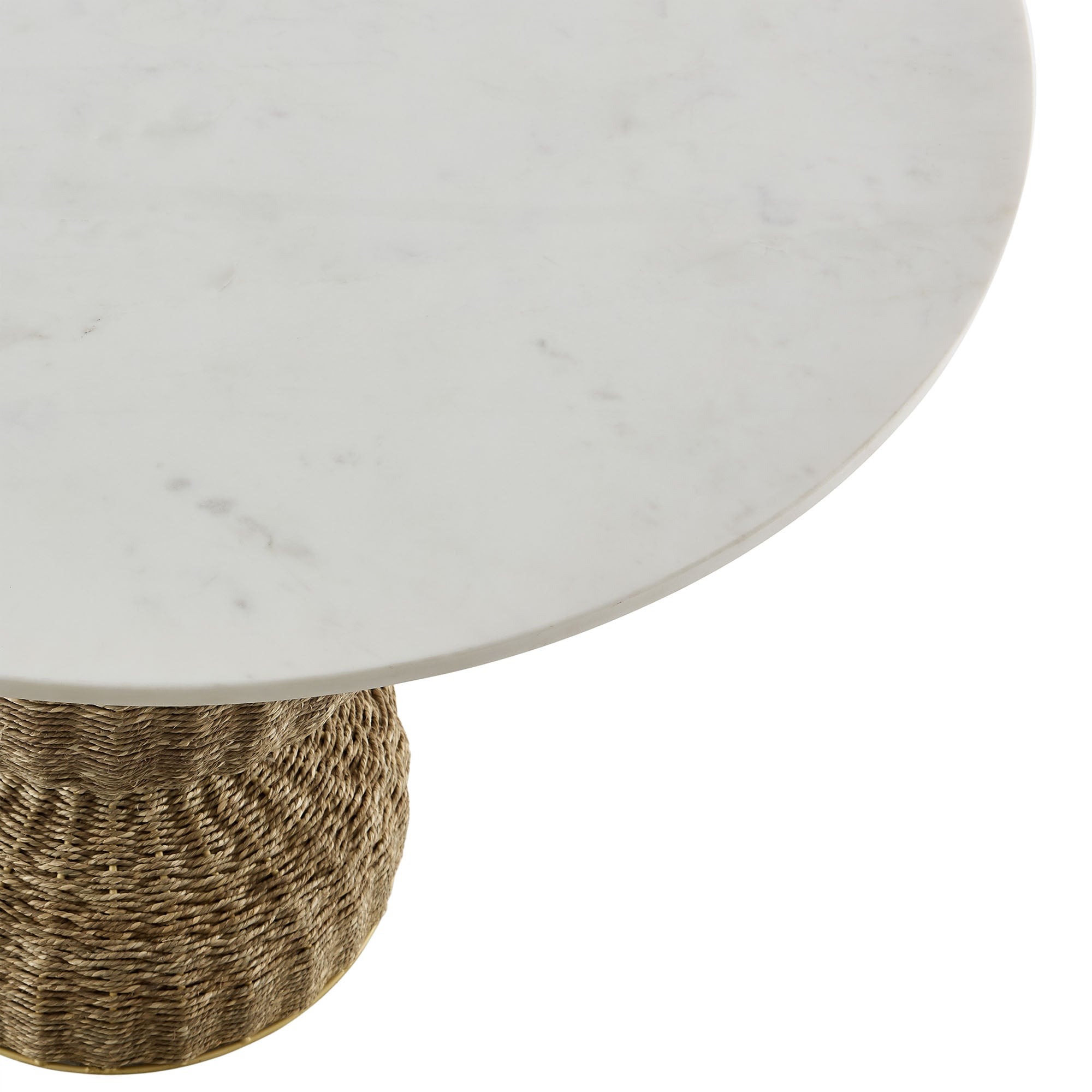 Zale 36" Marble and Seagrass Dining Table, White Natural