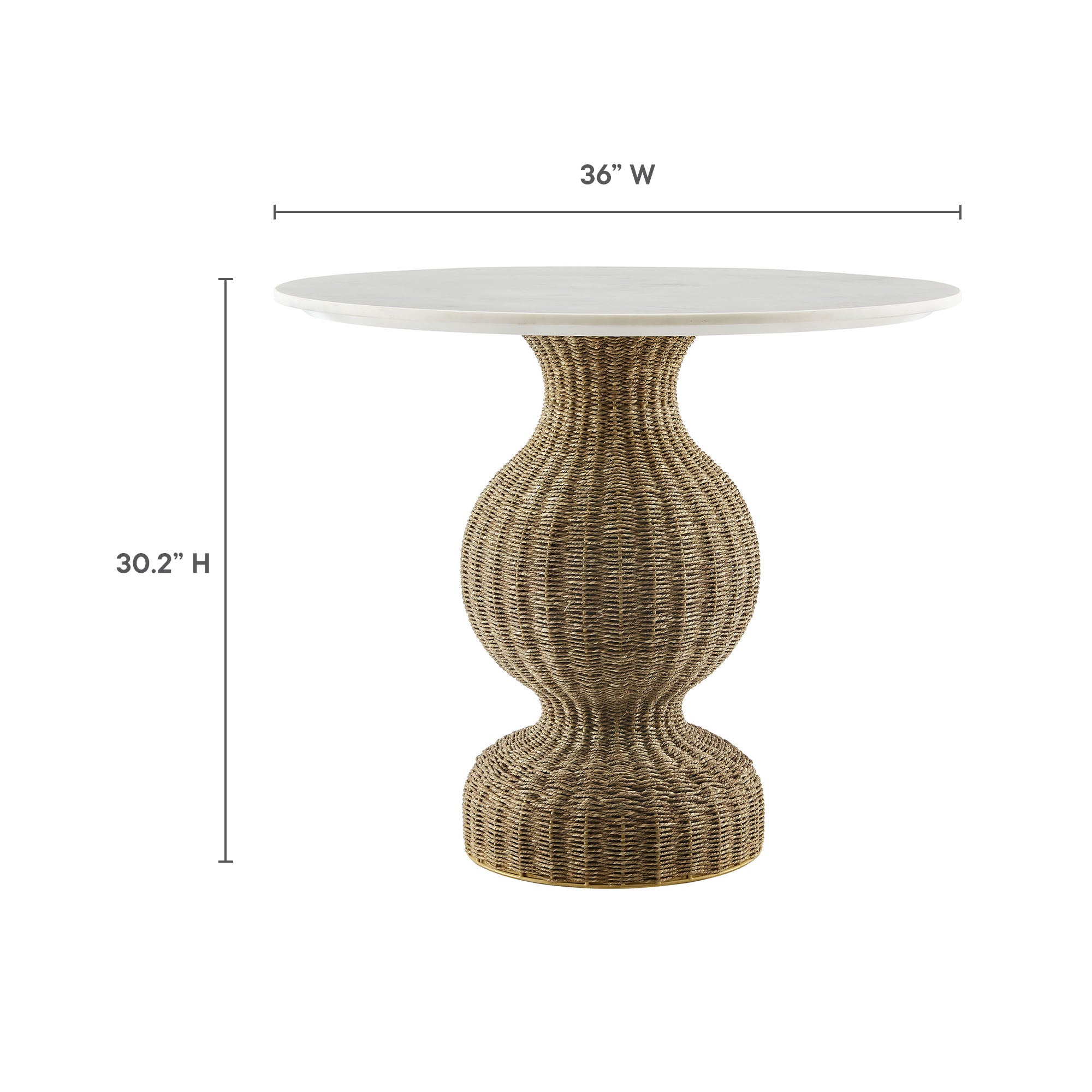 Zale 36" Marble and Seagrass Dining Table, White Natural