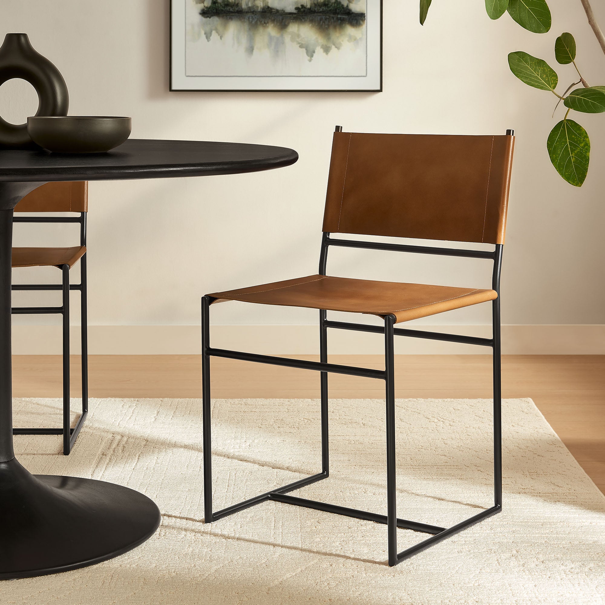 Thatcher Leather and Metal Dining Chair, Tan