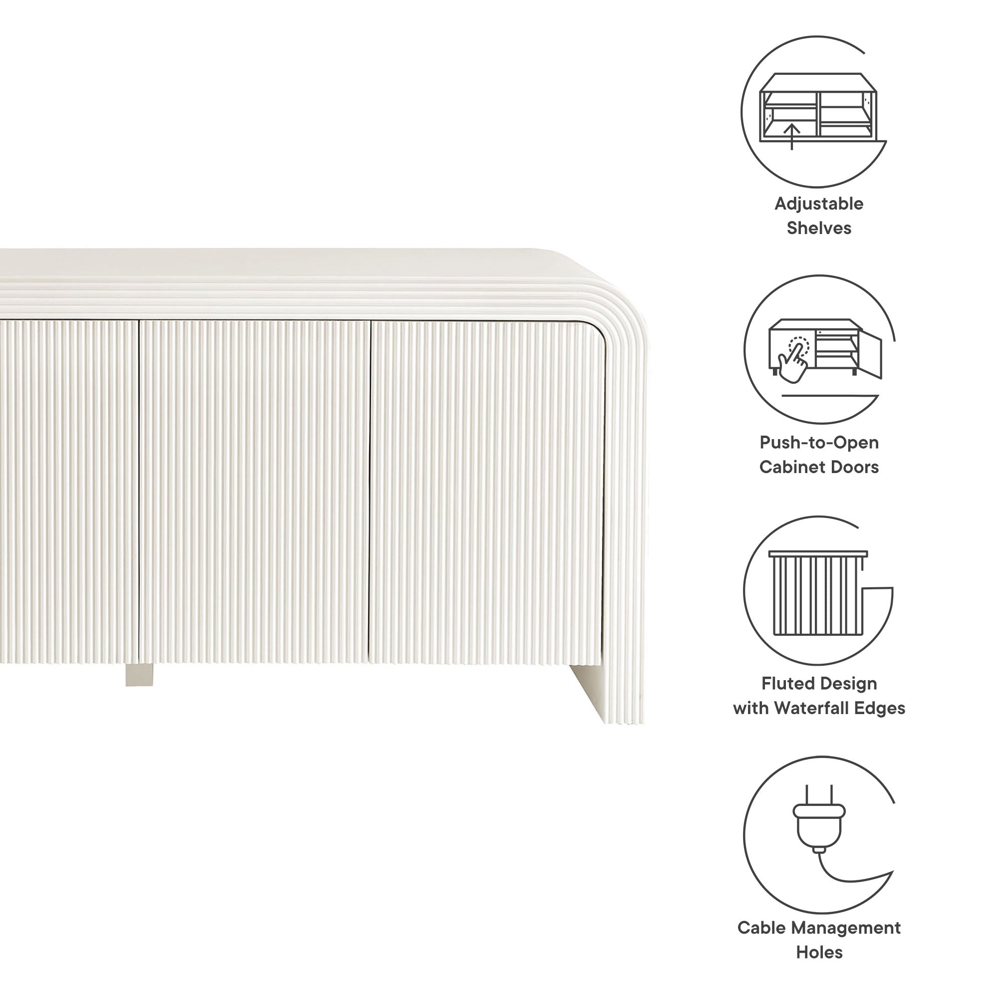 Waterflute 70" Fluted Sideboard Cabinet, White Matte