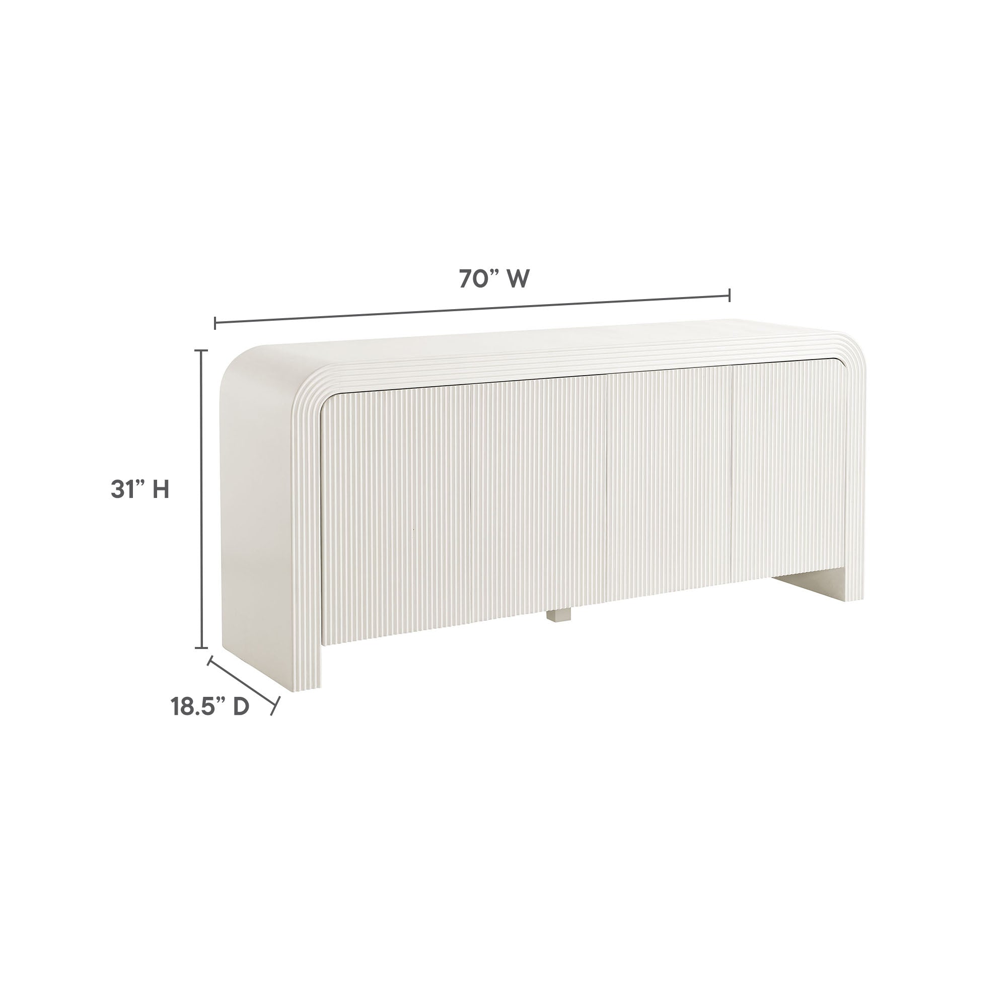 Waterflute 70" Fluted Sideboard Cabinet, White Matte