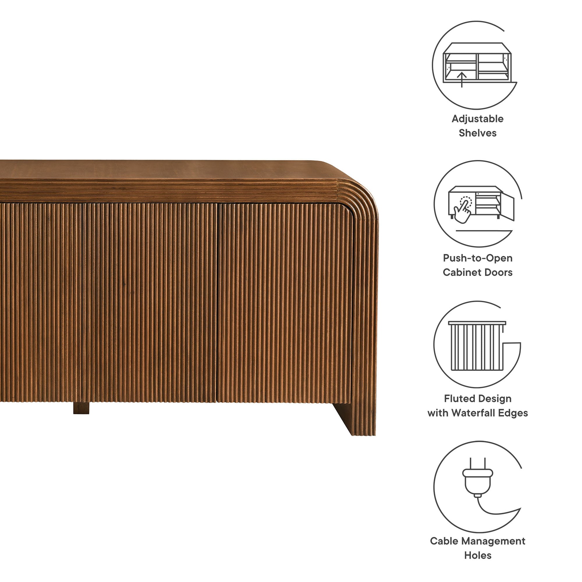Waterflute 70" Fluted Sideboard Cabinet, Walnut