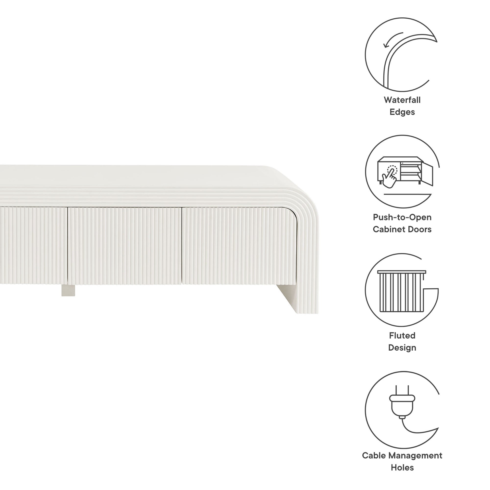 Waterflute 68" Fluted TV Stand, White Matte