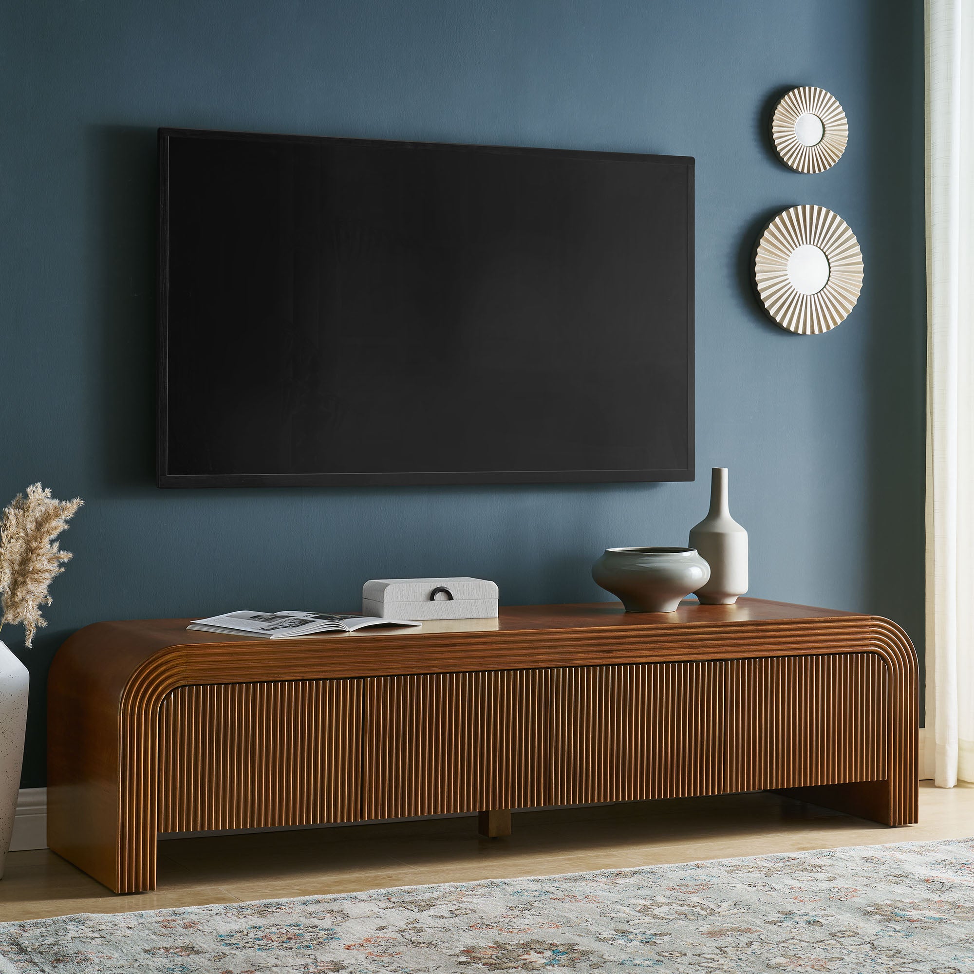 Waterflute 68" Fluted TV Stand, Walnut