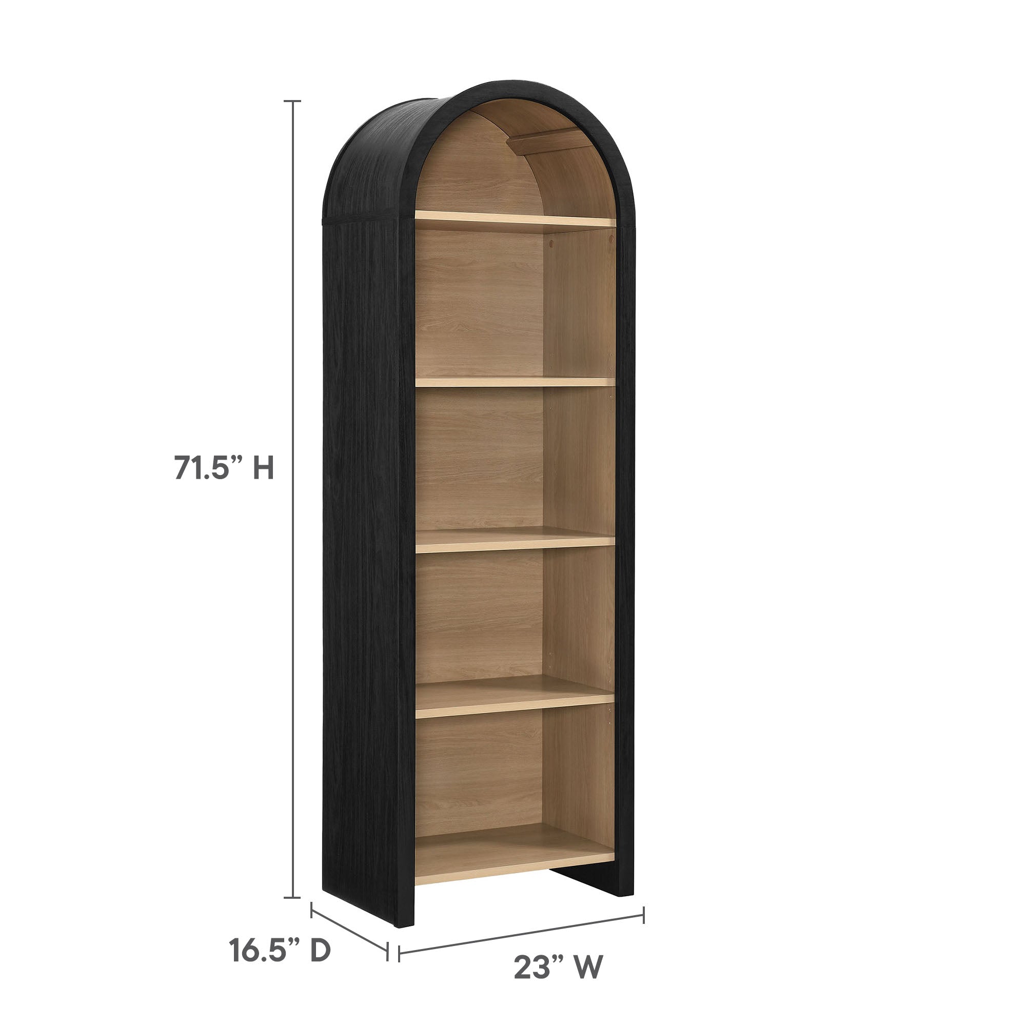 Evie Arched Narrow Bookcase Display Cabinet, Black