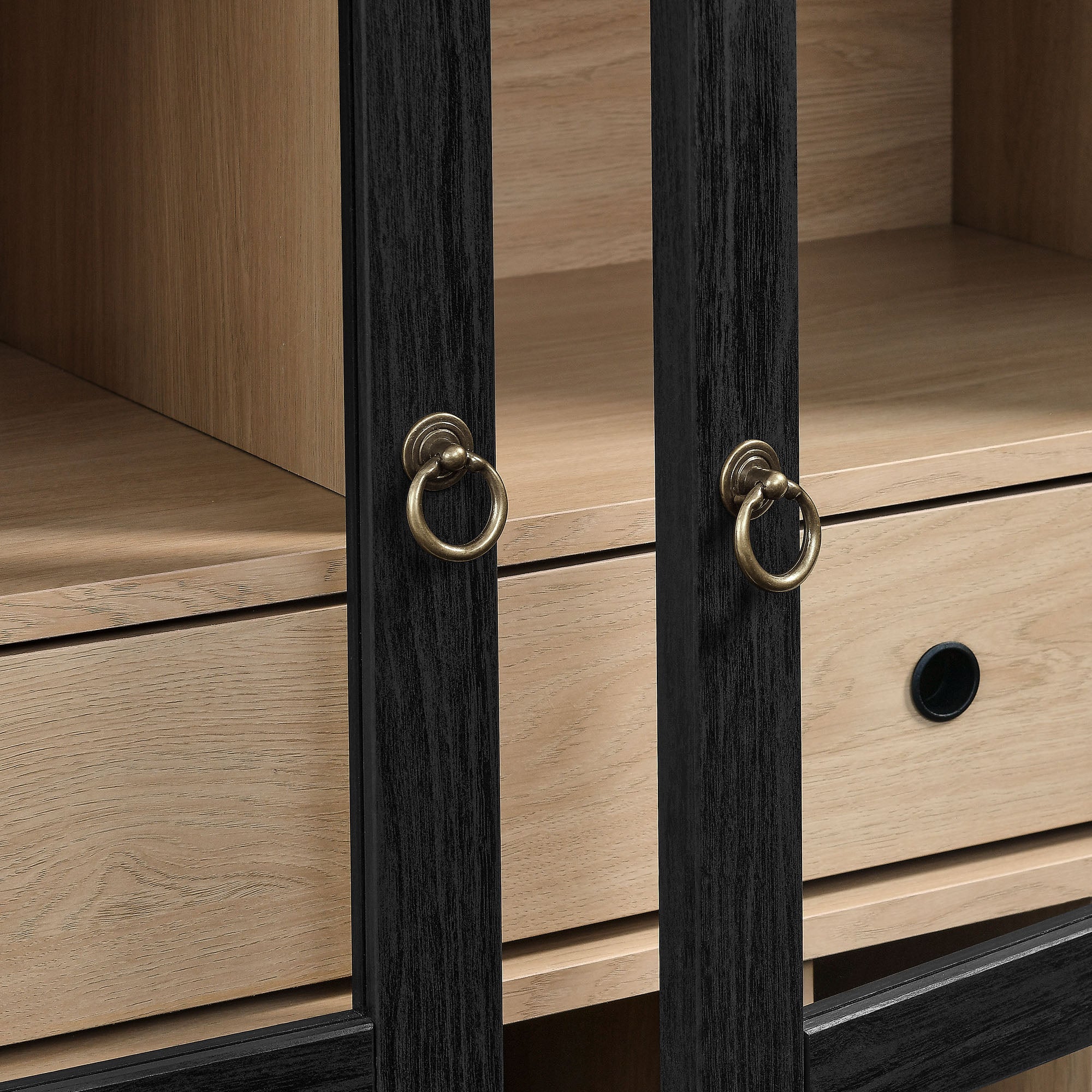 Nolan Arched Bar Cabinet, Black Oak