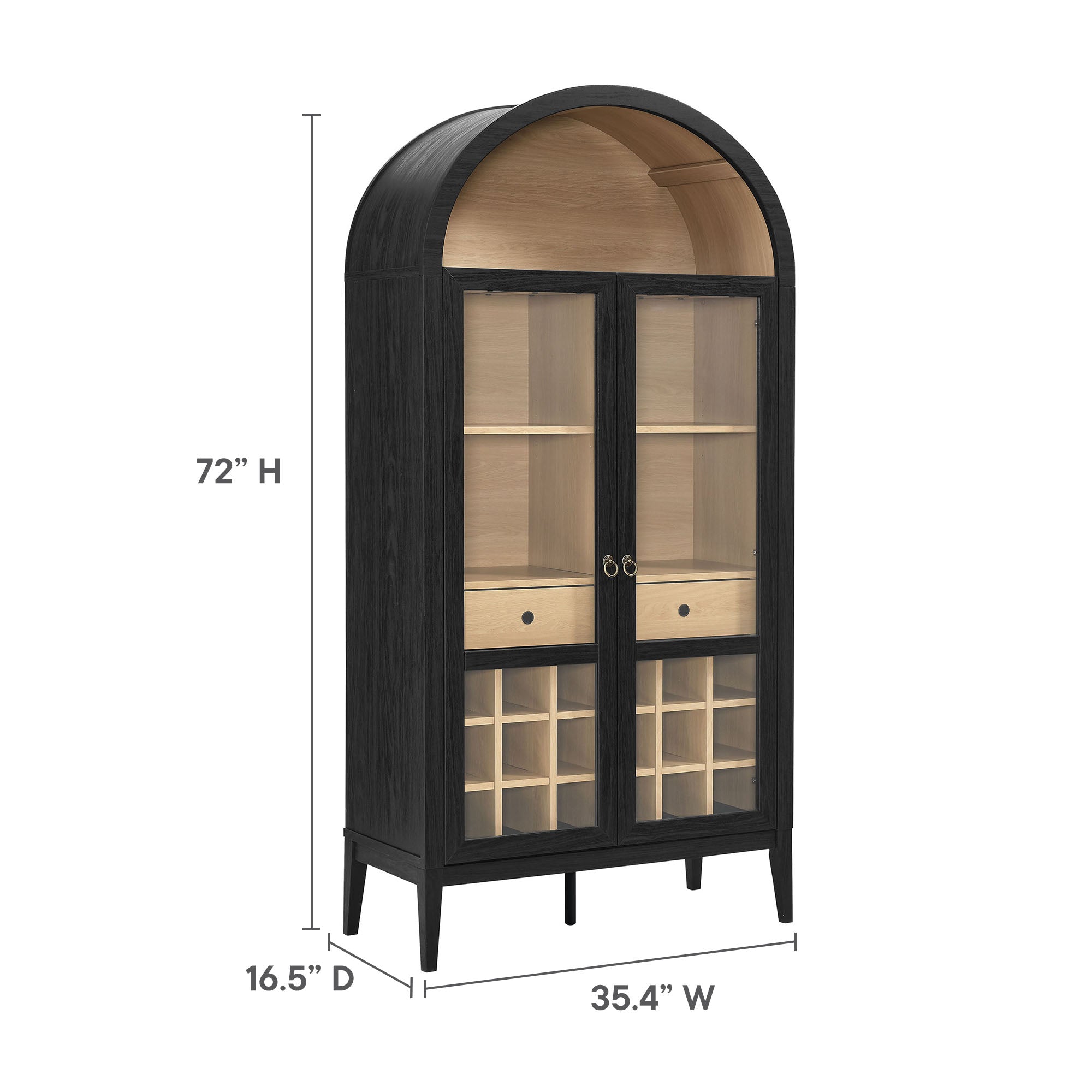 Nolan Arched Bar Cabinet, Black Oak