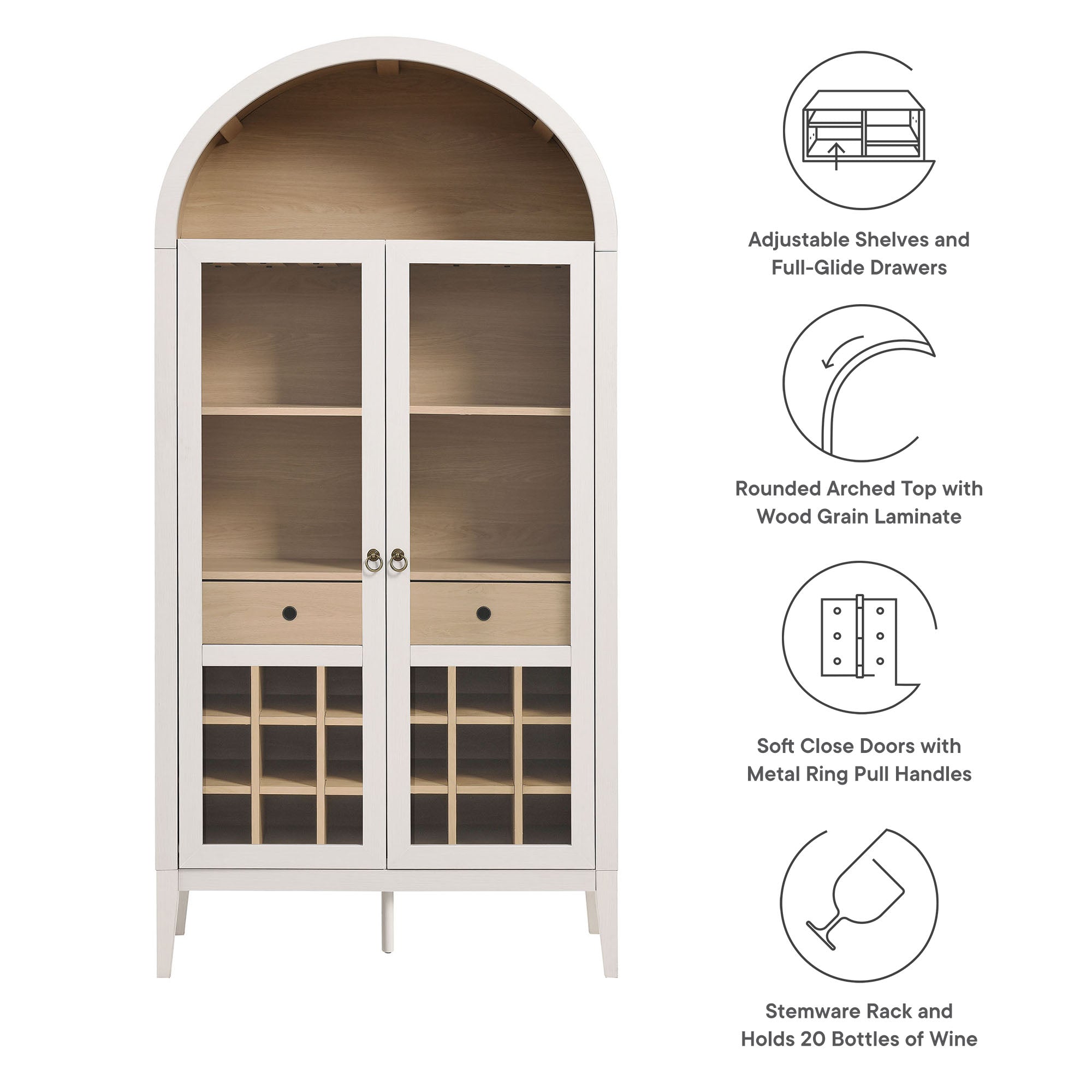 Nolan Arched Bar Cabinet, Ivory Oak