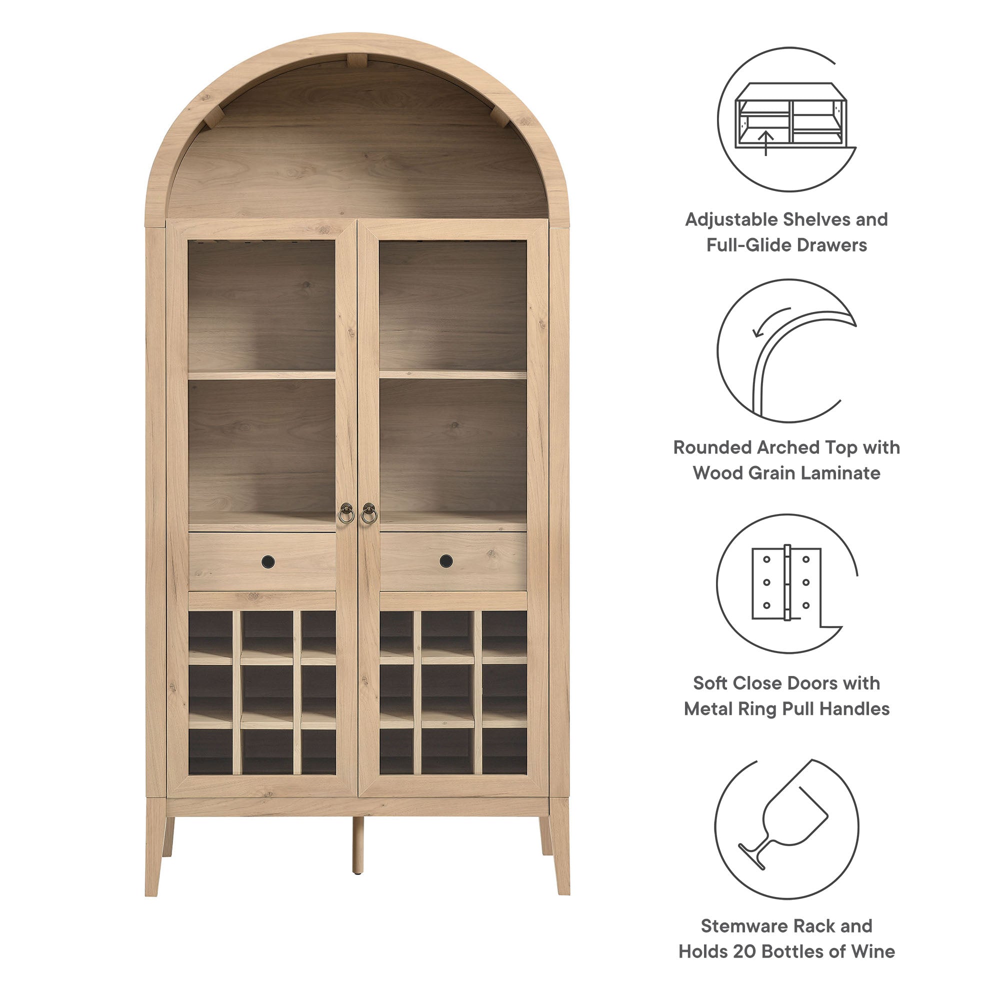 Nolan Arched Bar Cabinet, Light Oak