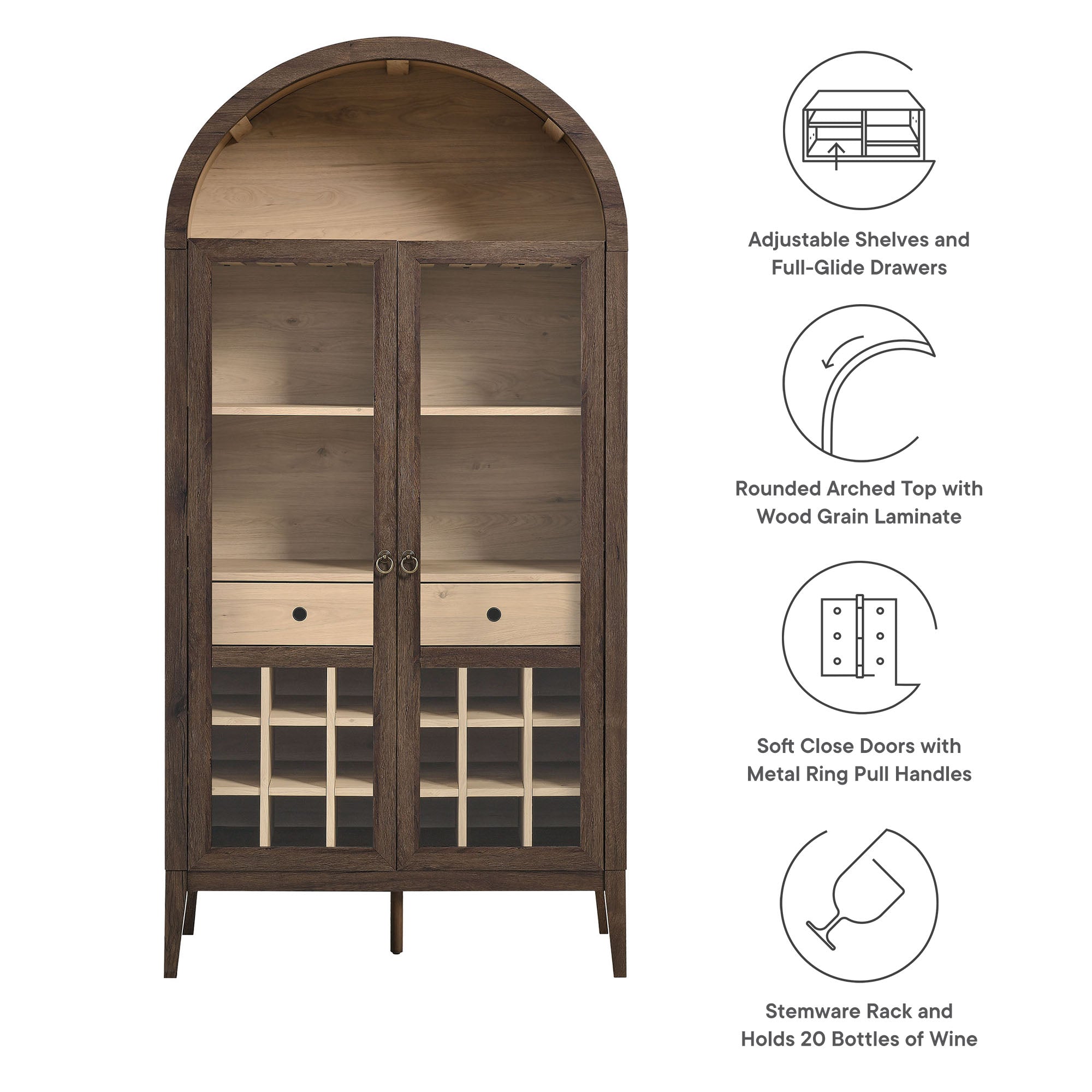 Nolan Arched Bar Cabinet, Walnut Light Oak