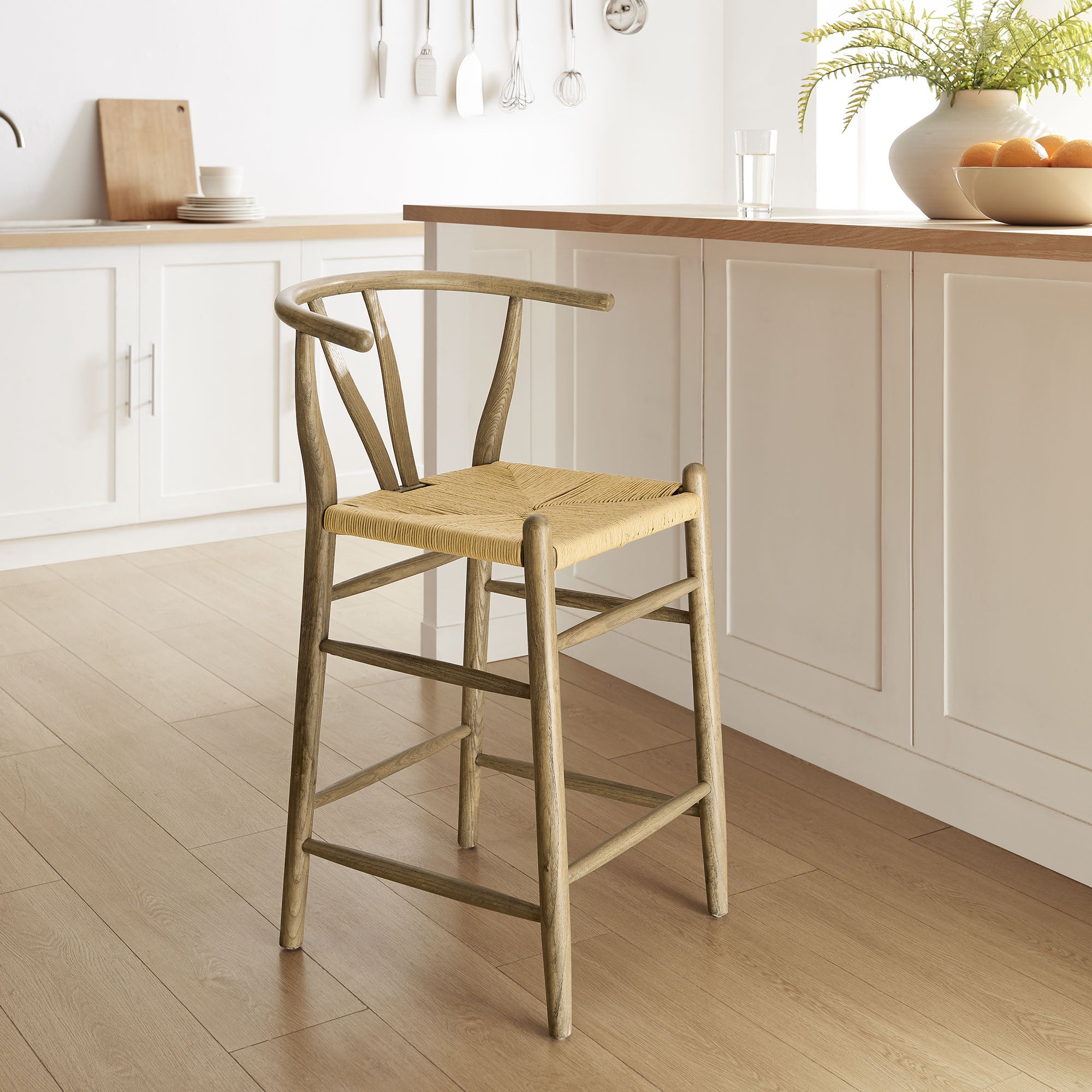 Amish Wood Counter Stool, Weathered Gray Teak