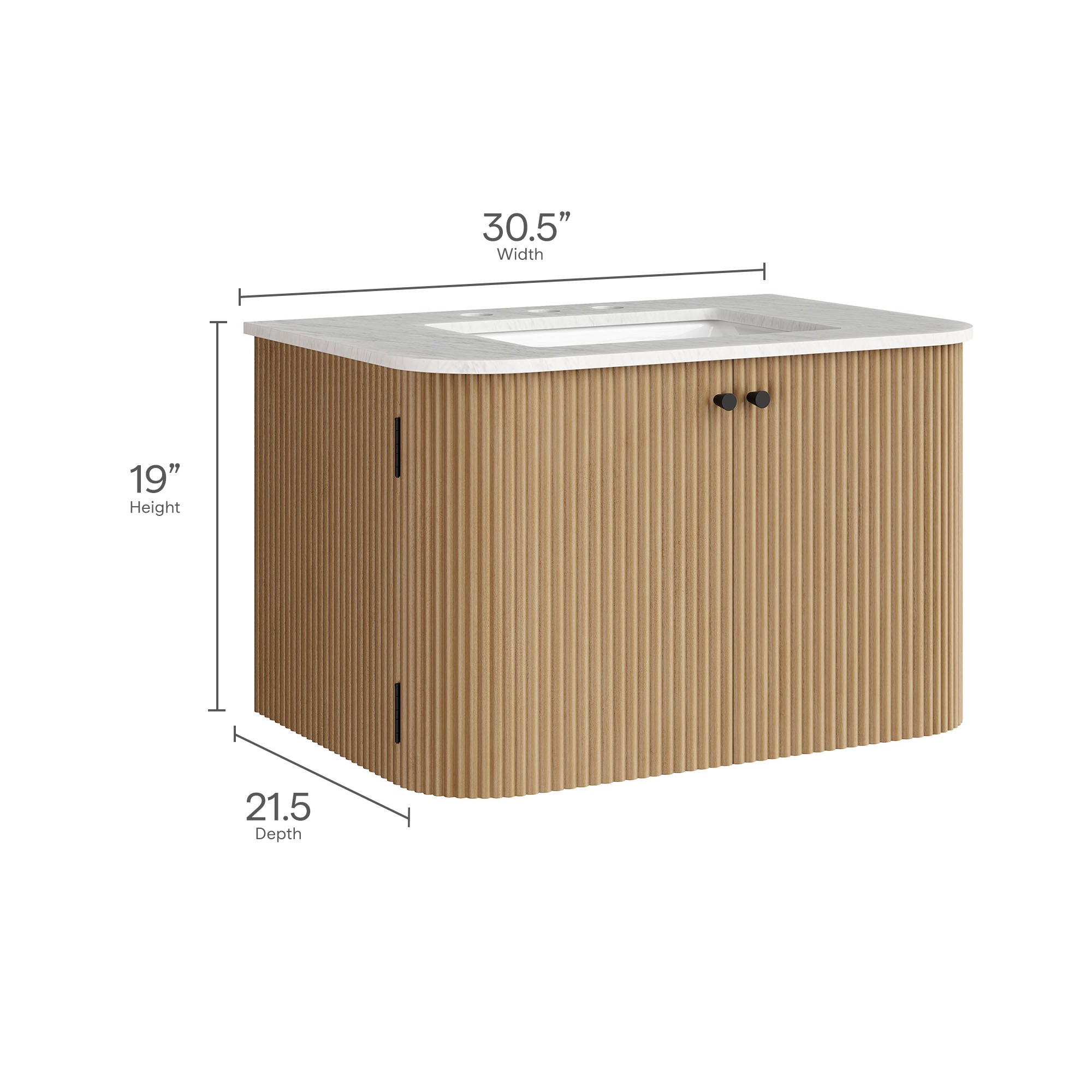 Zia 30" Wall-Mount Bathroom Vanity with Marble Sink, Natural