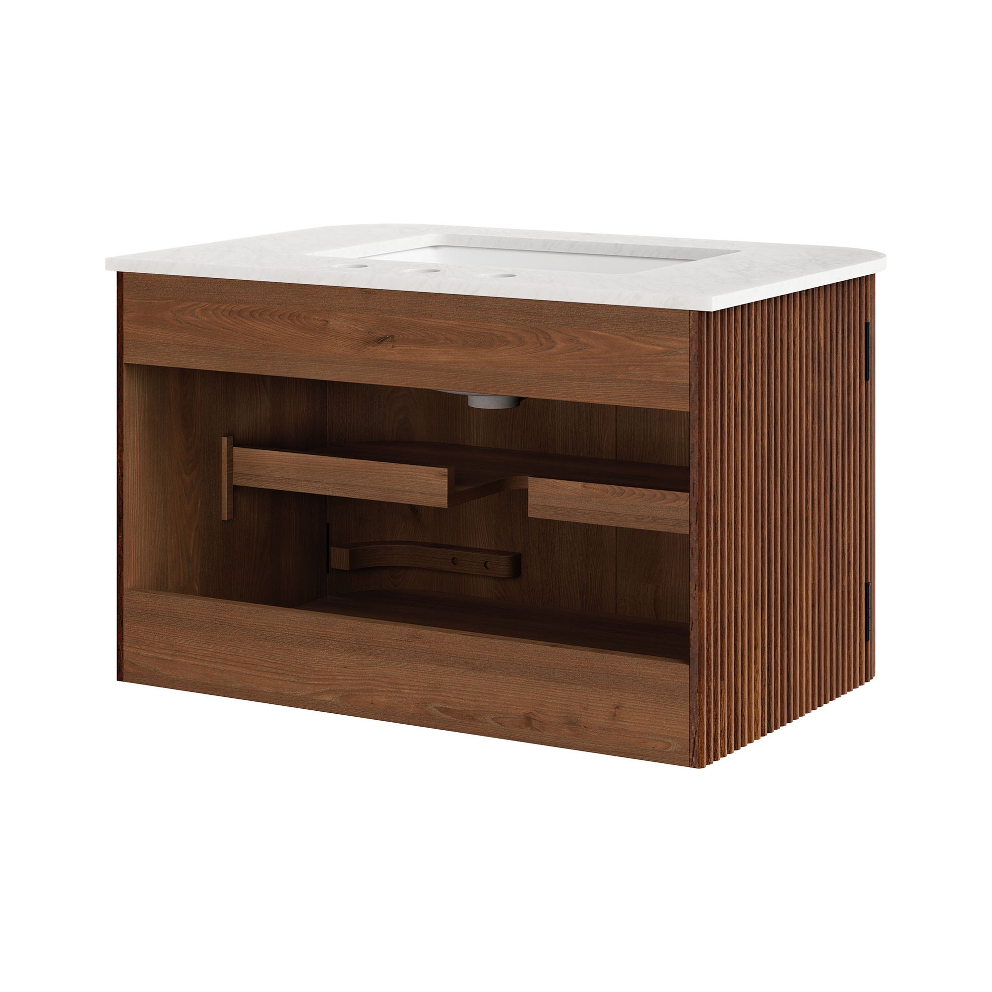Zia 30" Wall-Mount Bathroom Vanity with Marble Sink, Walnut