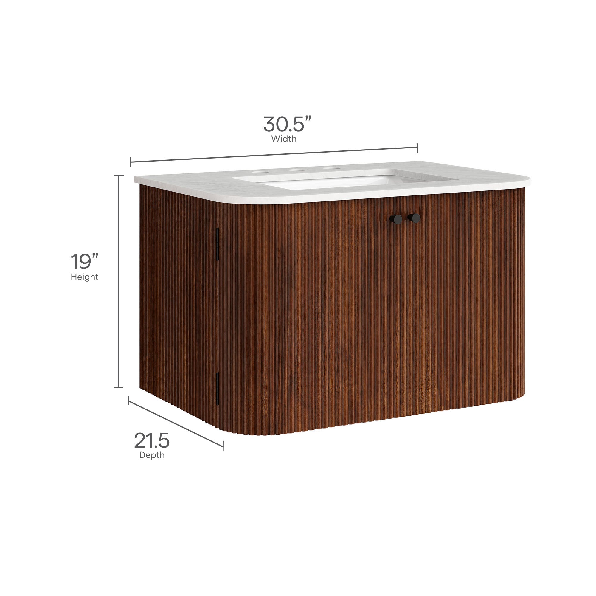 Zia 30" Wall-Mount Bathroom Vanity with Marble Sink, Walnut