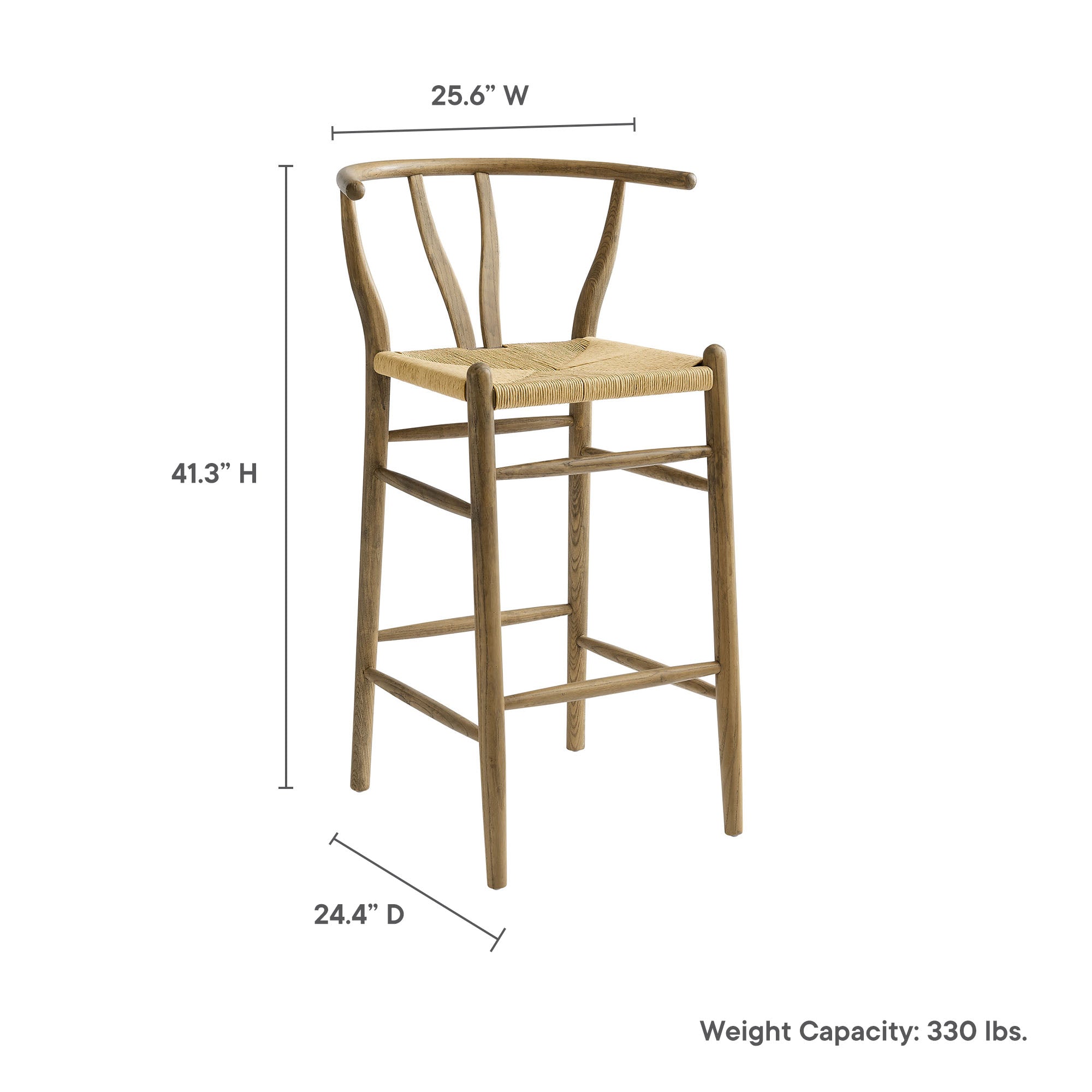 Amish Wood Bar Stool, Weathered Gray Teak