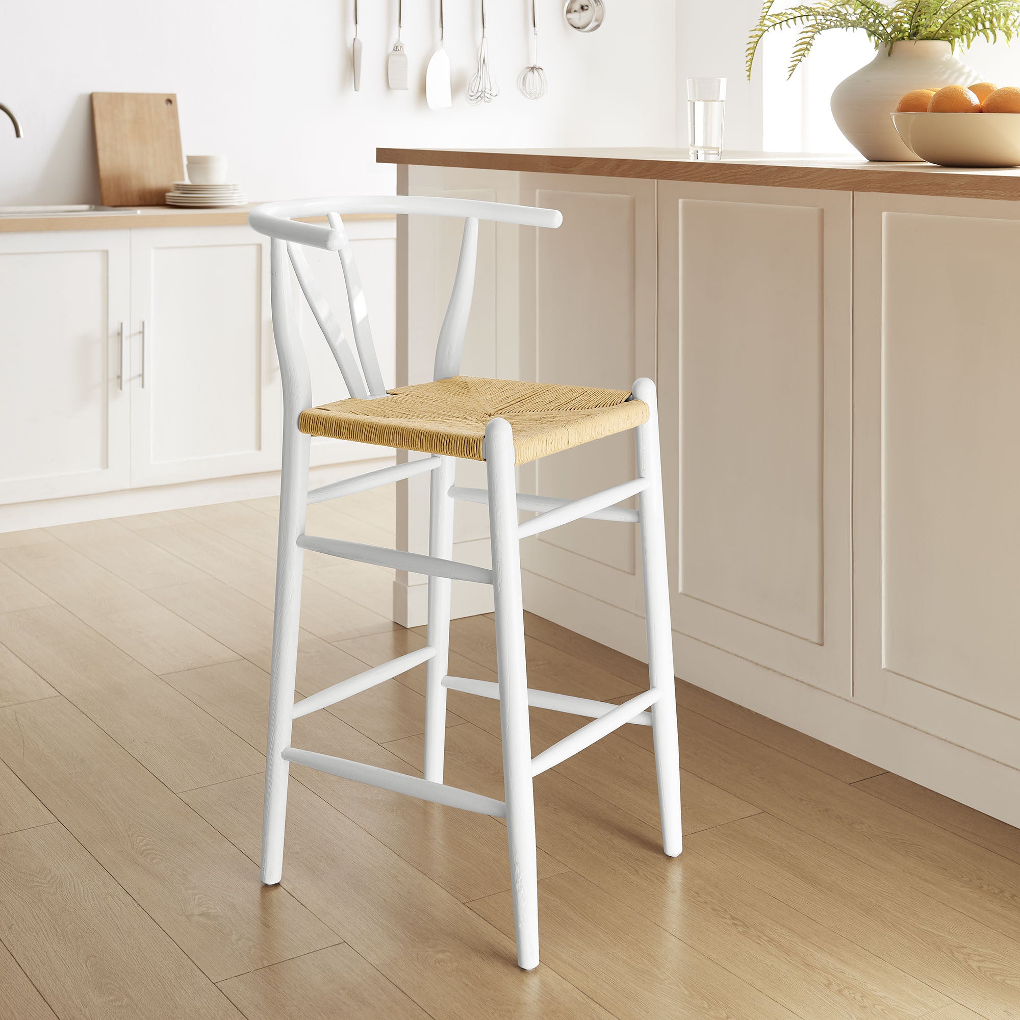 Amish Wood Bar Stool, White