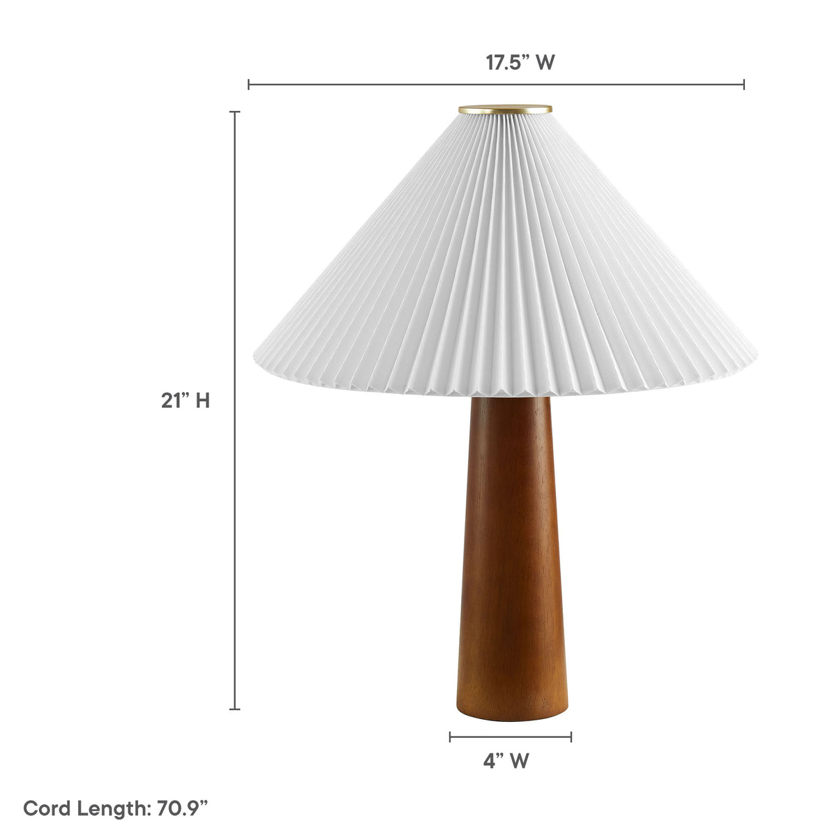 Jessica Wooden Base Table Lamp With Pleated Fabric Shade, Walnut
