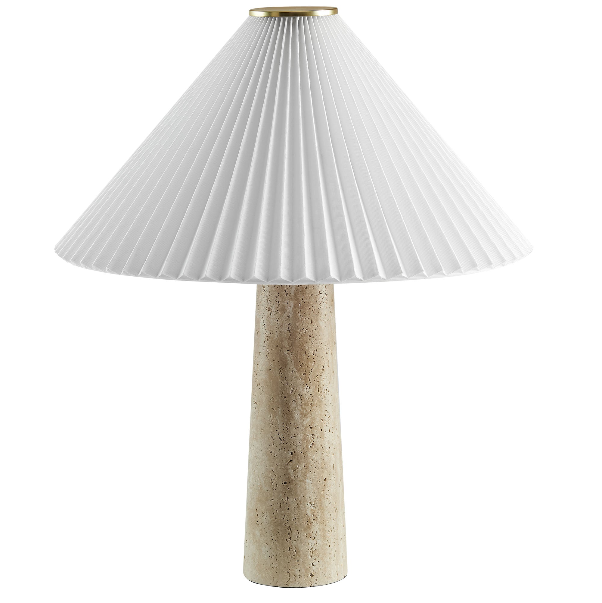 Cove Travertine Table Lamp With Pleated Shade, Travertine