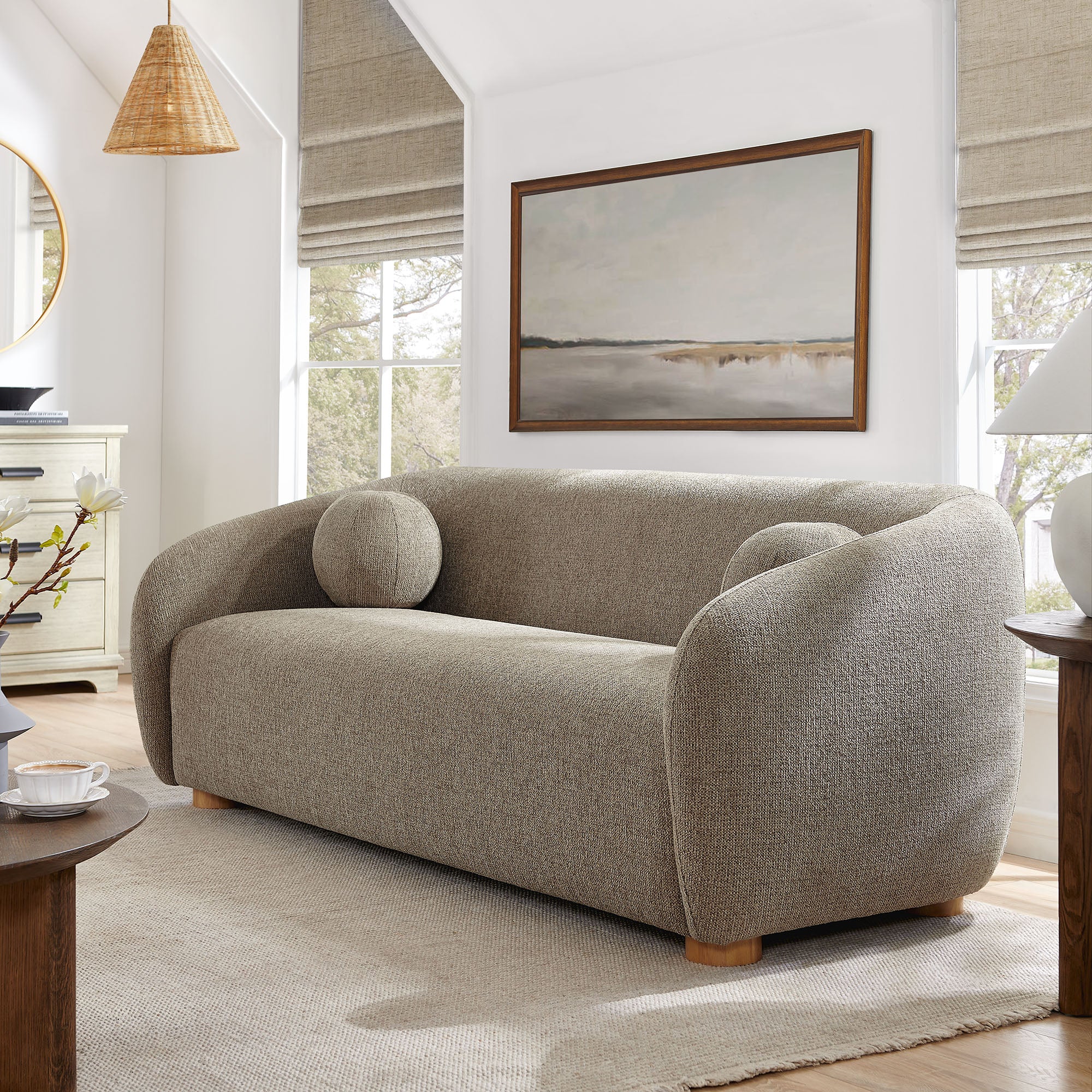 Holland 85" Chenille Fabric Sofa, Taupe