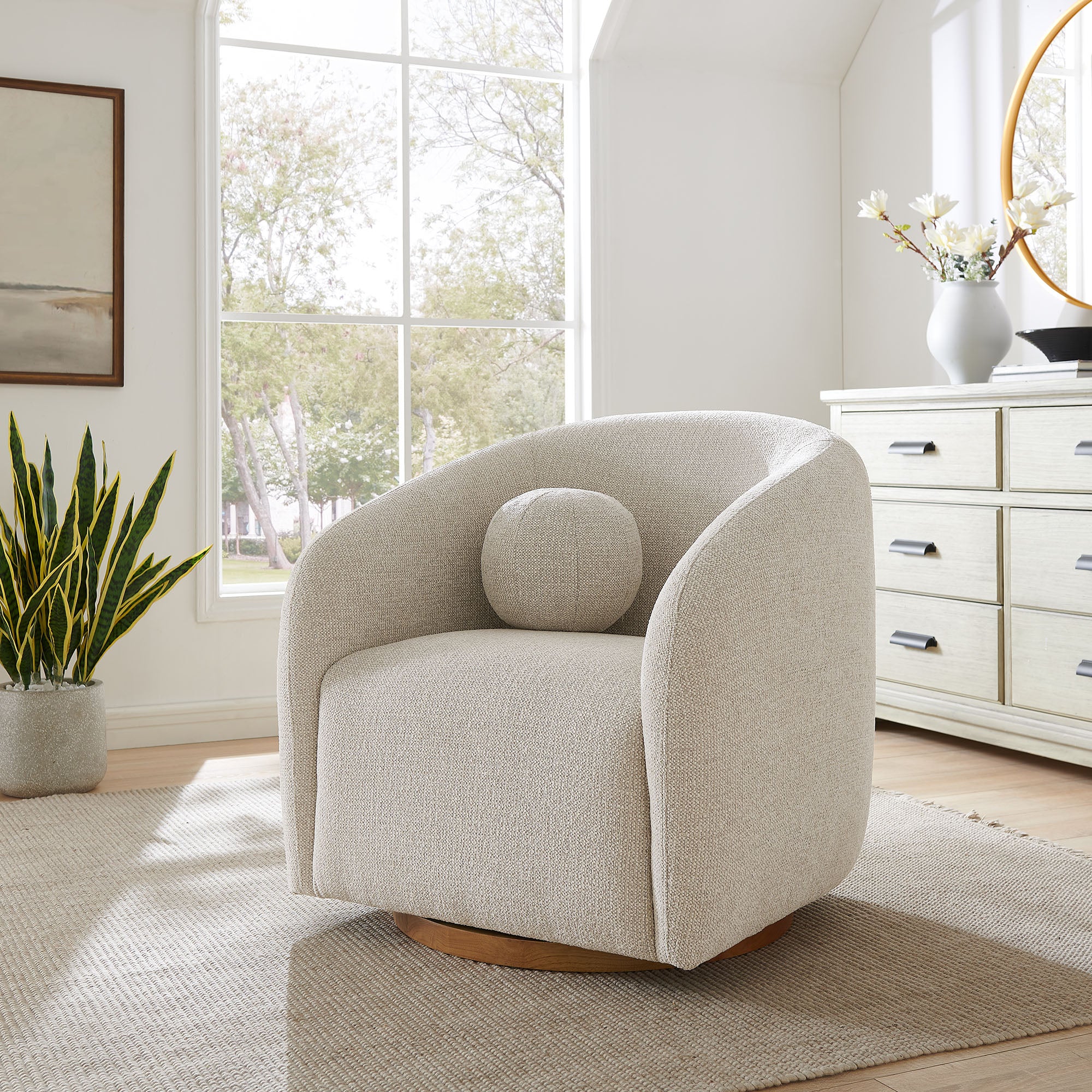 Holland Swivel Chenille Fabric Armchair, Dove Gray