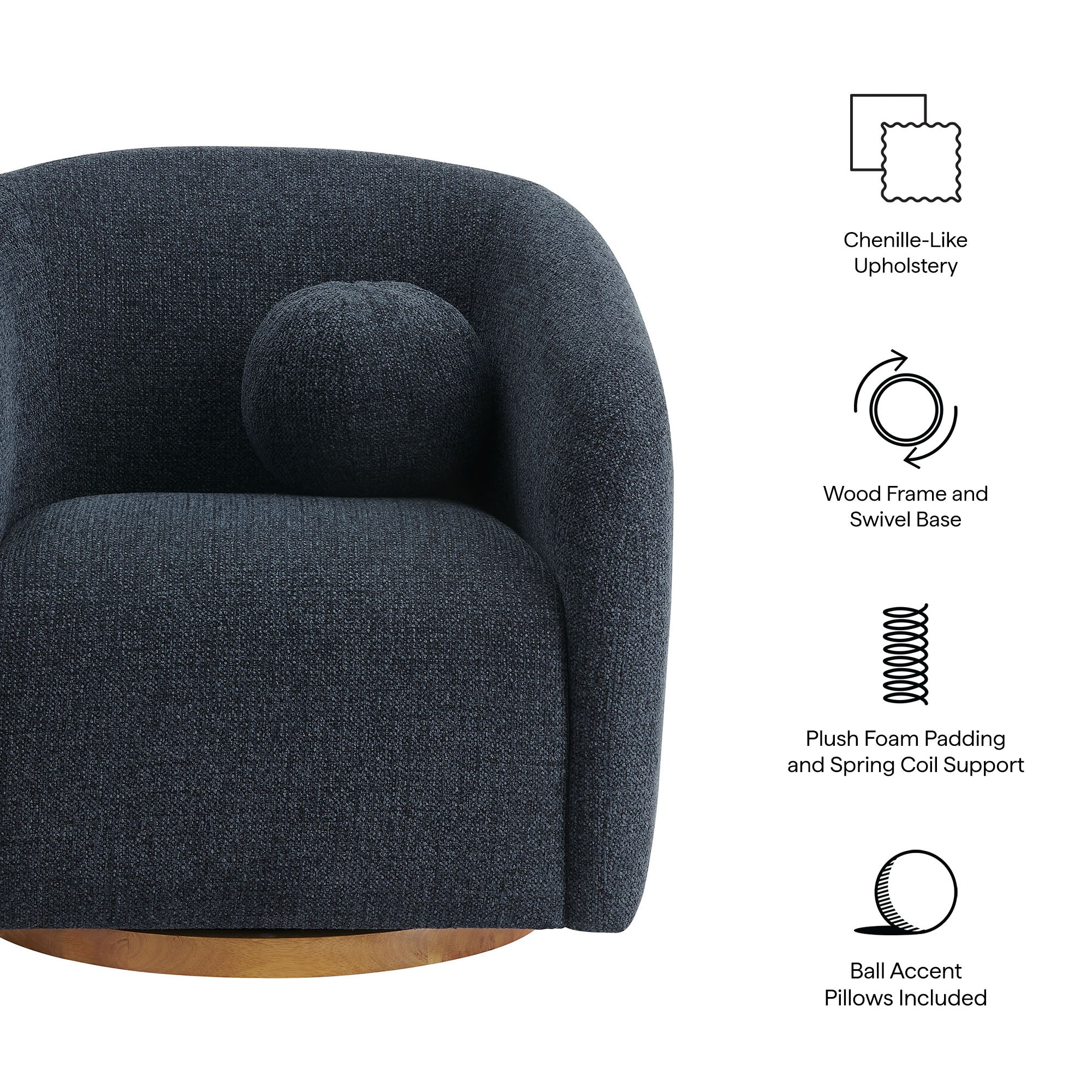Holland Swivel Chenille Fabric Armchair, Navy