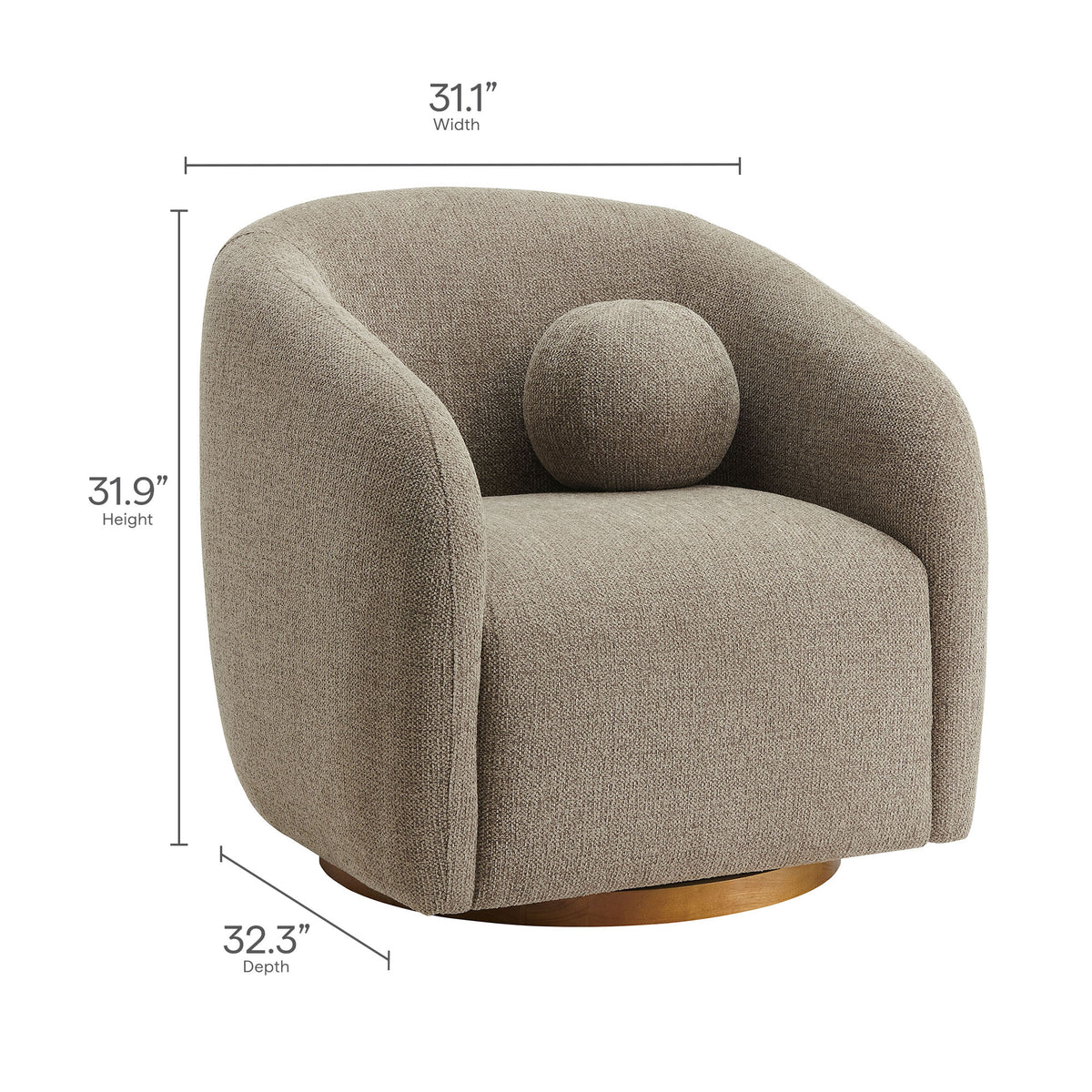 Holland Swivel Chenille Fabric Armchair, Taupe