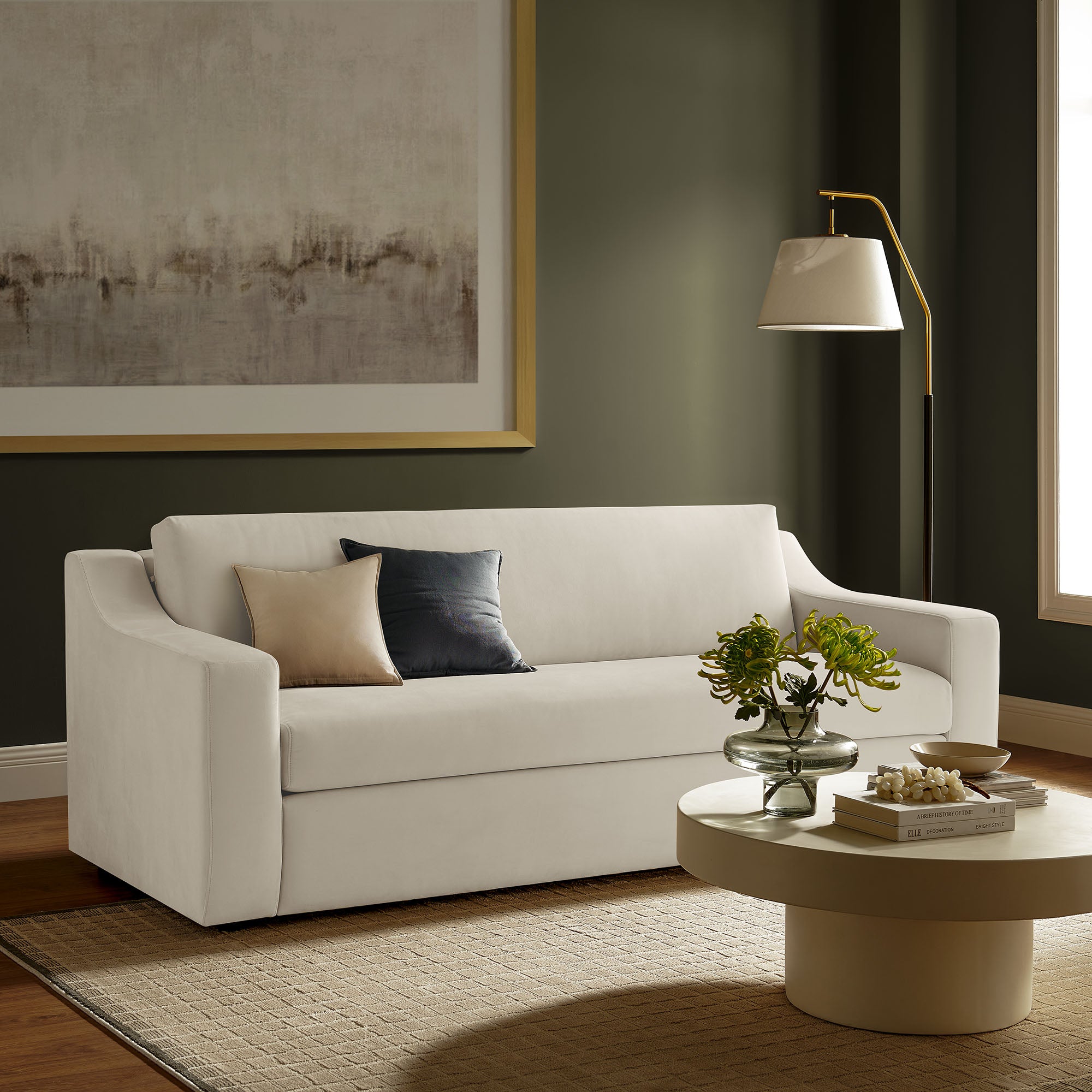Liora Performance Velvet Sofa, Alabaster