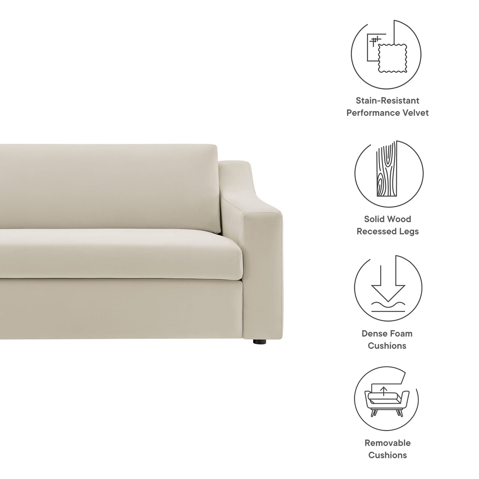 Liora Performance Velvet Sofa, Alabaster