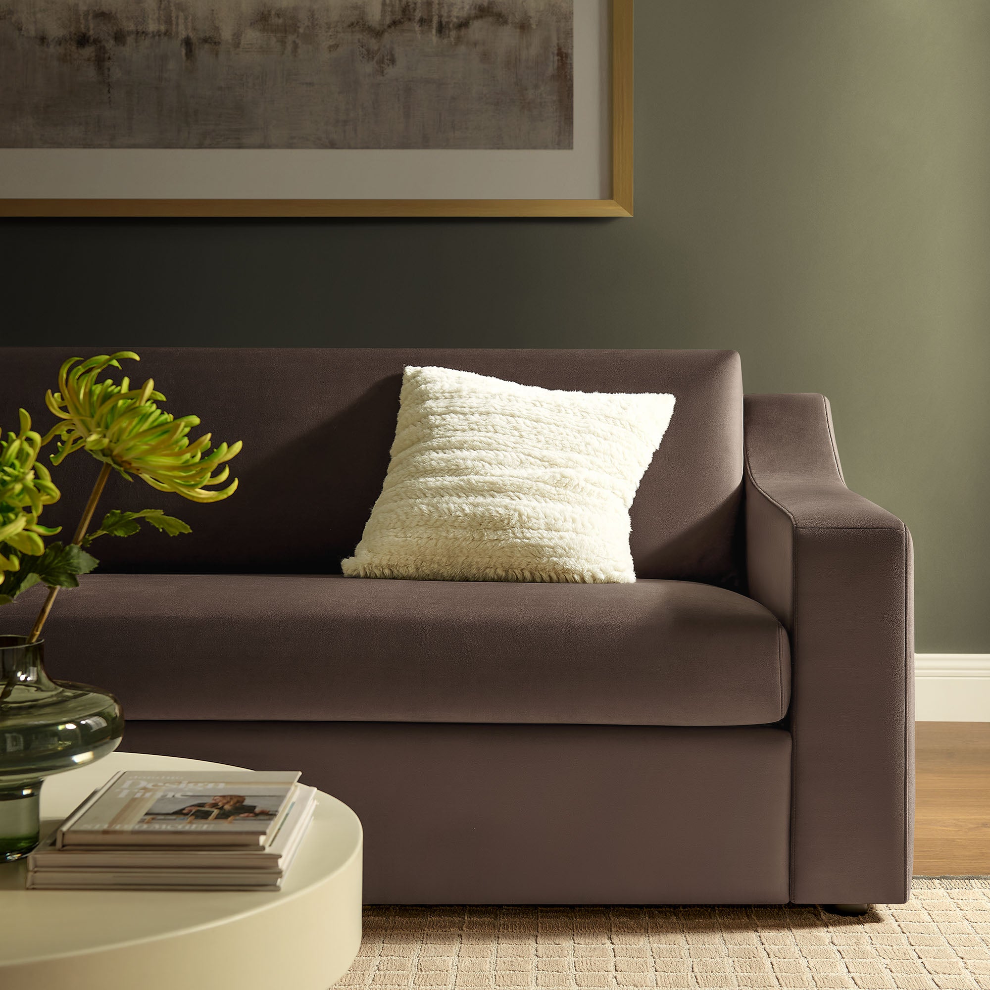 Liora Performance Velvet Sofa, Chocolate Brown