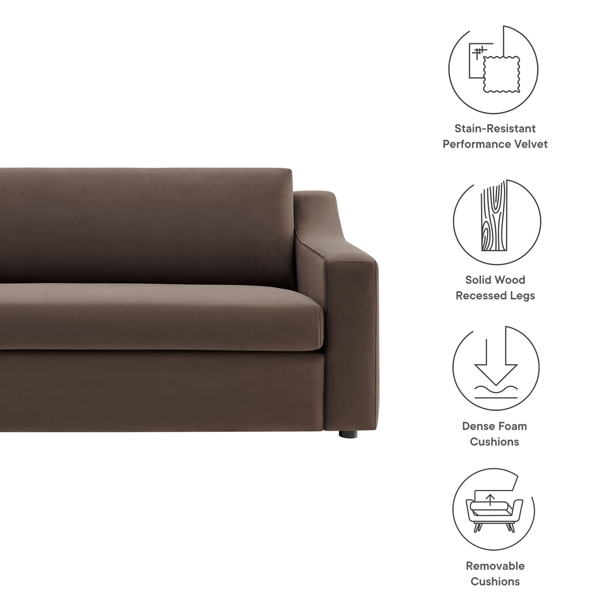 Liora Performance Velvet Sofa, Chocolate Brown