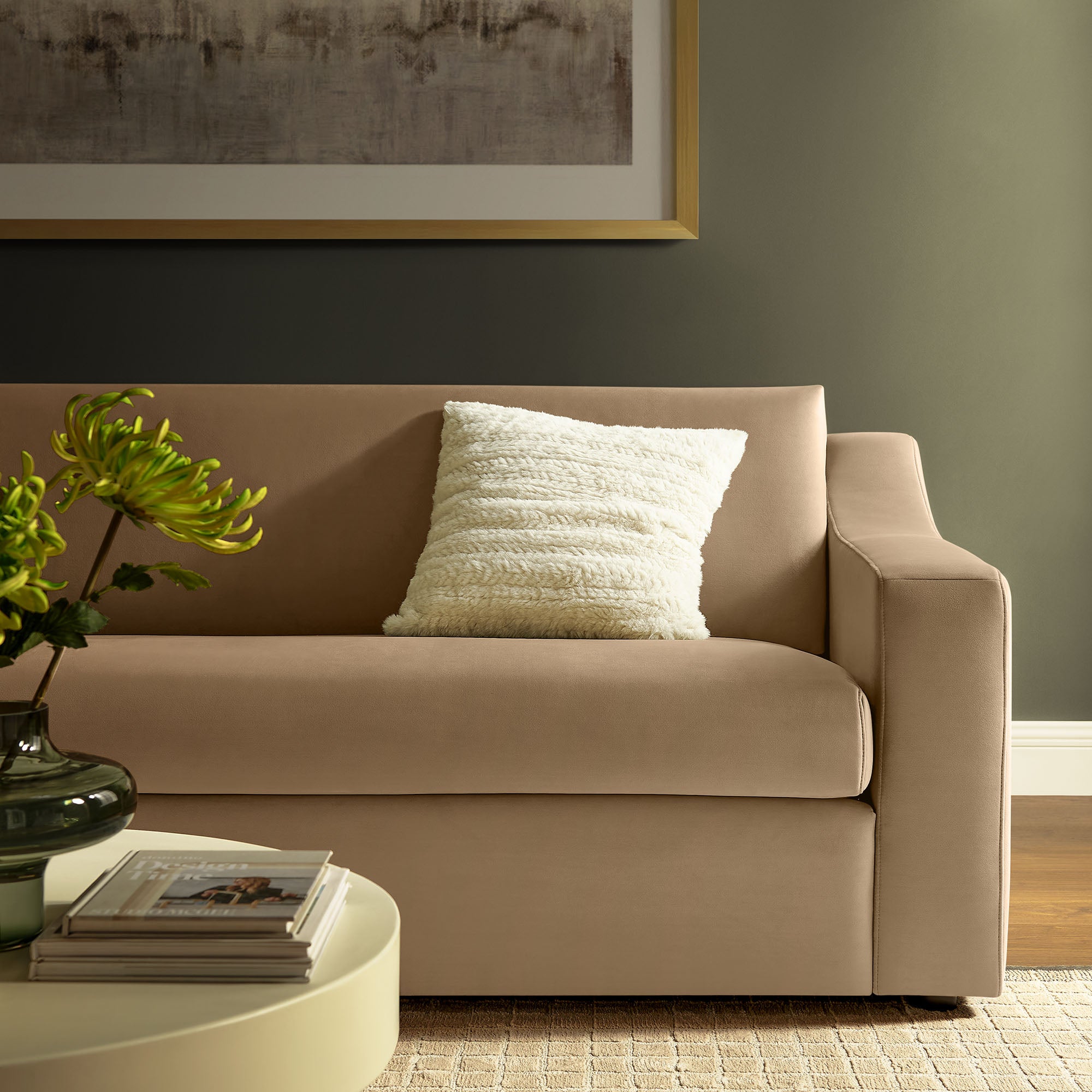 Liora Performance Velvet Sofa, Taupe