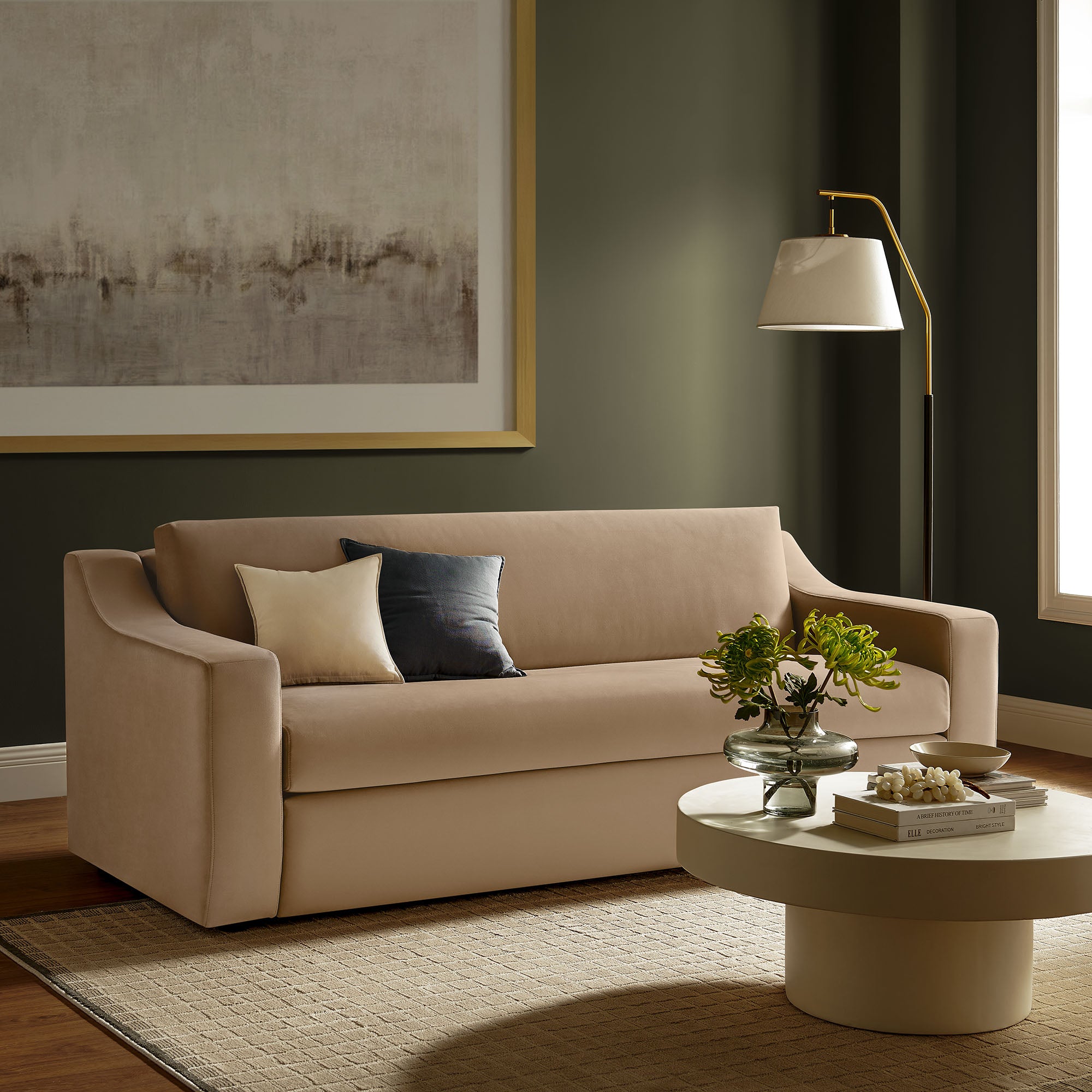 Liora Performance Velvet Sofa, Taupe