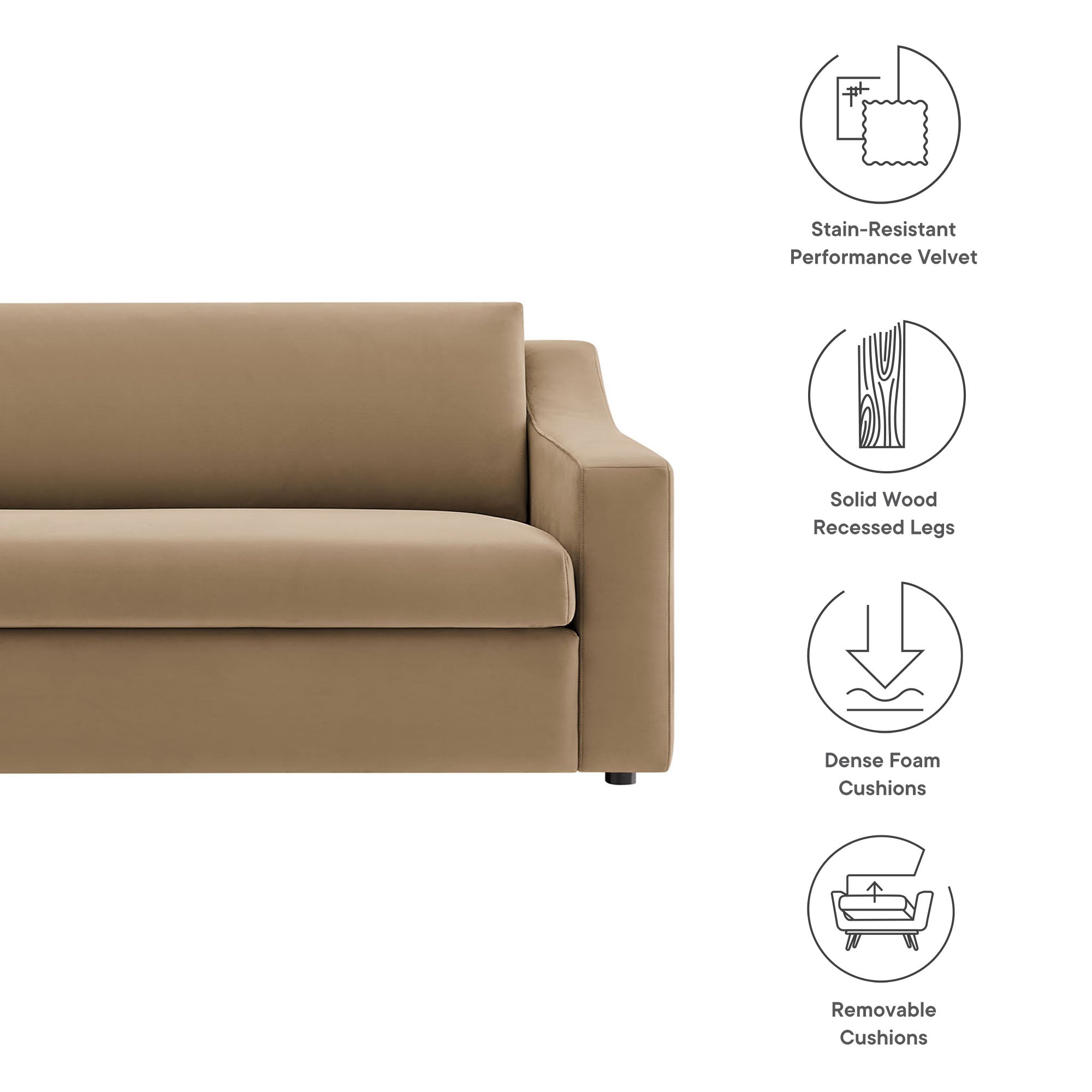 Liora Performance Velvet Sofa, Taupe